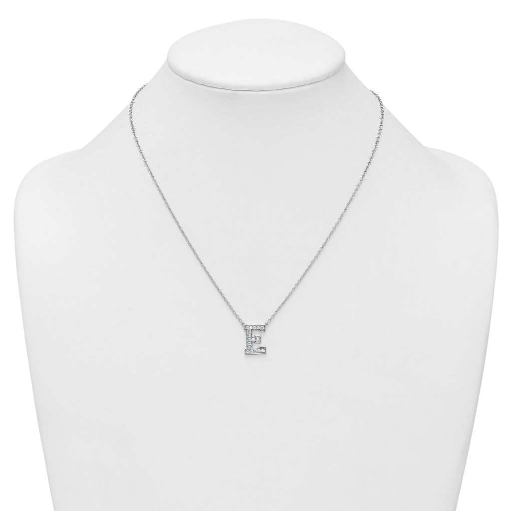 14k White Gold 3/8 carat Lab Grown Diamond VS+ F+ Complete Letter E 18 inch Initial Necklace
