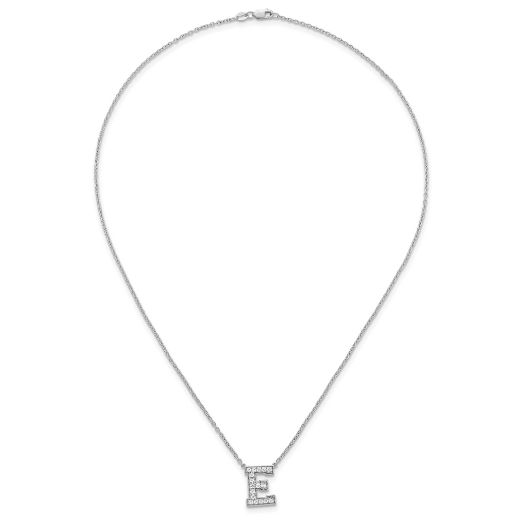 14k White Gold 3/8 carat Lab Grown Diamond VS+ F+ Complete Letter E 18 inch Initial Necklace