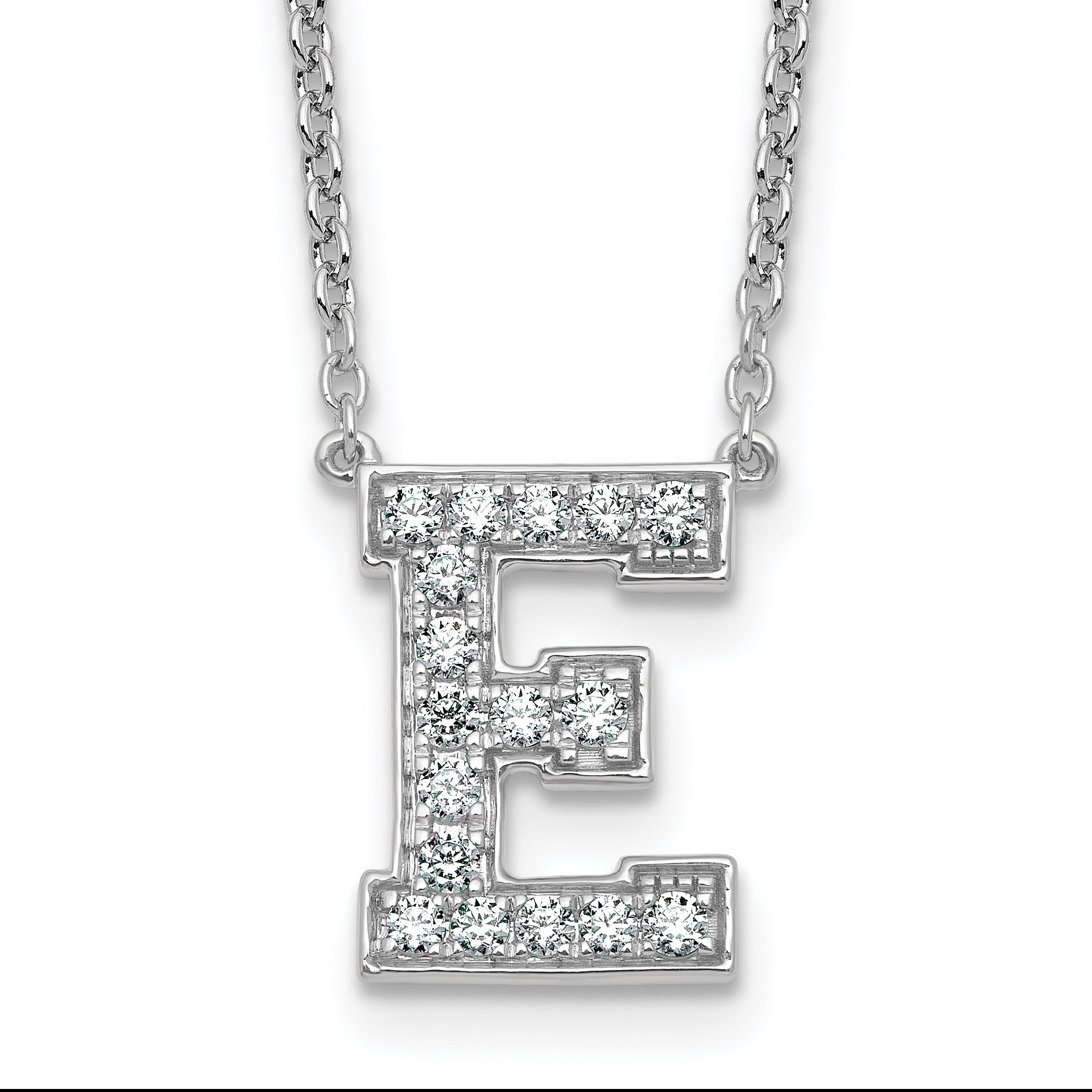 14k White Gold 3/8 carat Lab Grown Diamond VS+ F+ Complete Letter E 18 inch Initial Necklace Main image