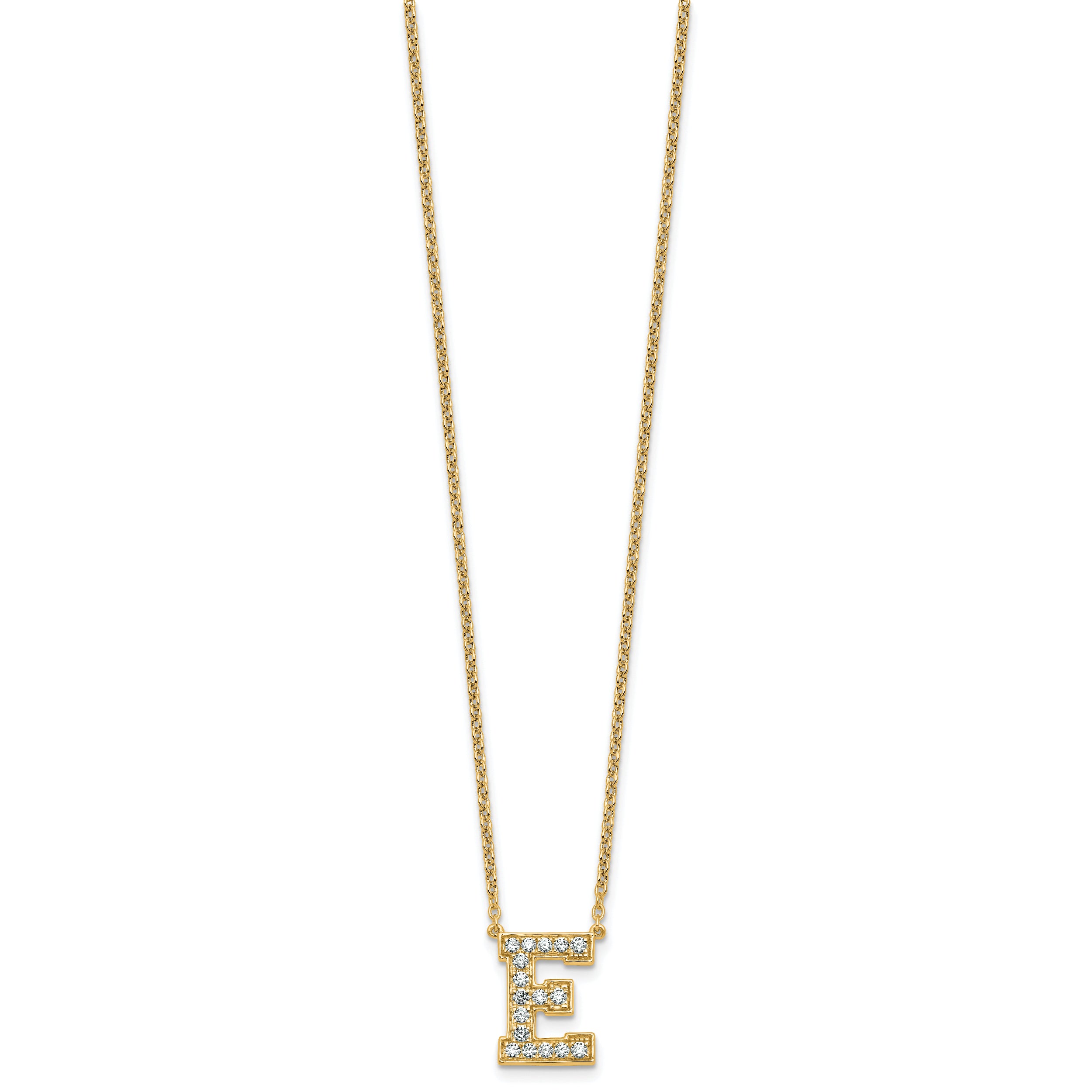 14k 3/8 carat Lab Grown Diamond VS+ F+ Complete Letter E 18 inch Initial Necklace