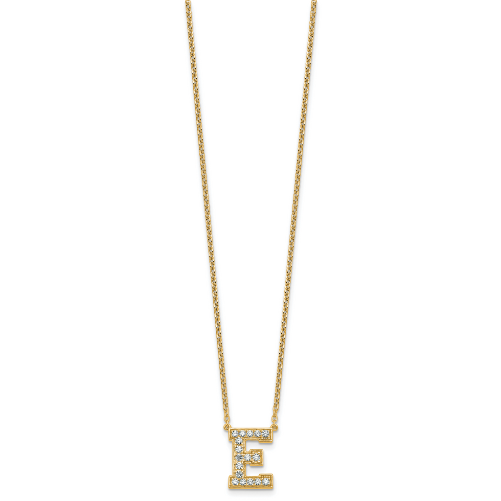 14k 3/8 carat Lab Grown Diamond VS+ F+ Complete Letter E 18 inch Initial Necklace