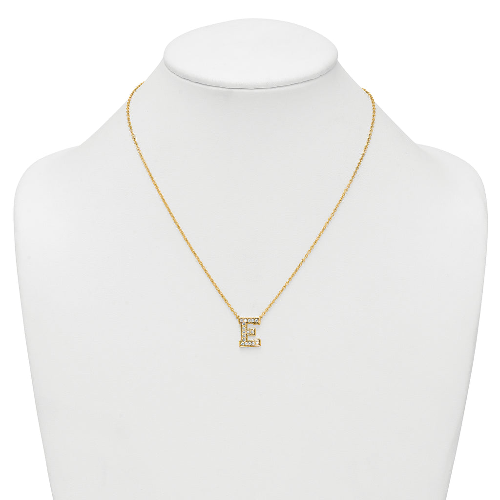 14k 3/8 carat Lab Grown Diamond VS+ F+ Complete Letter E 18 inch Initial Necklace