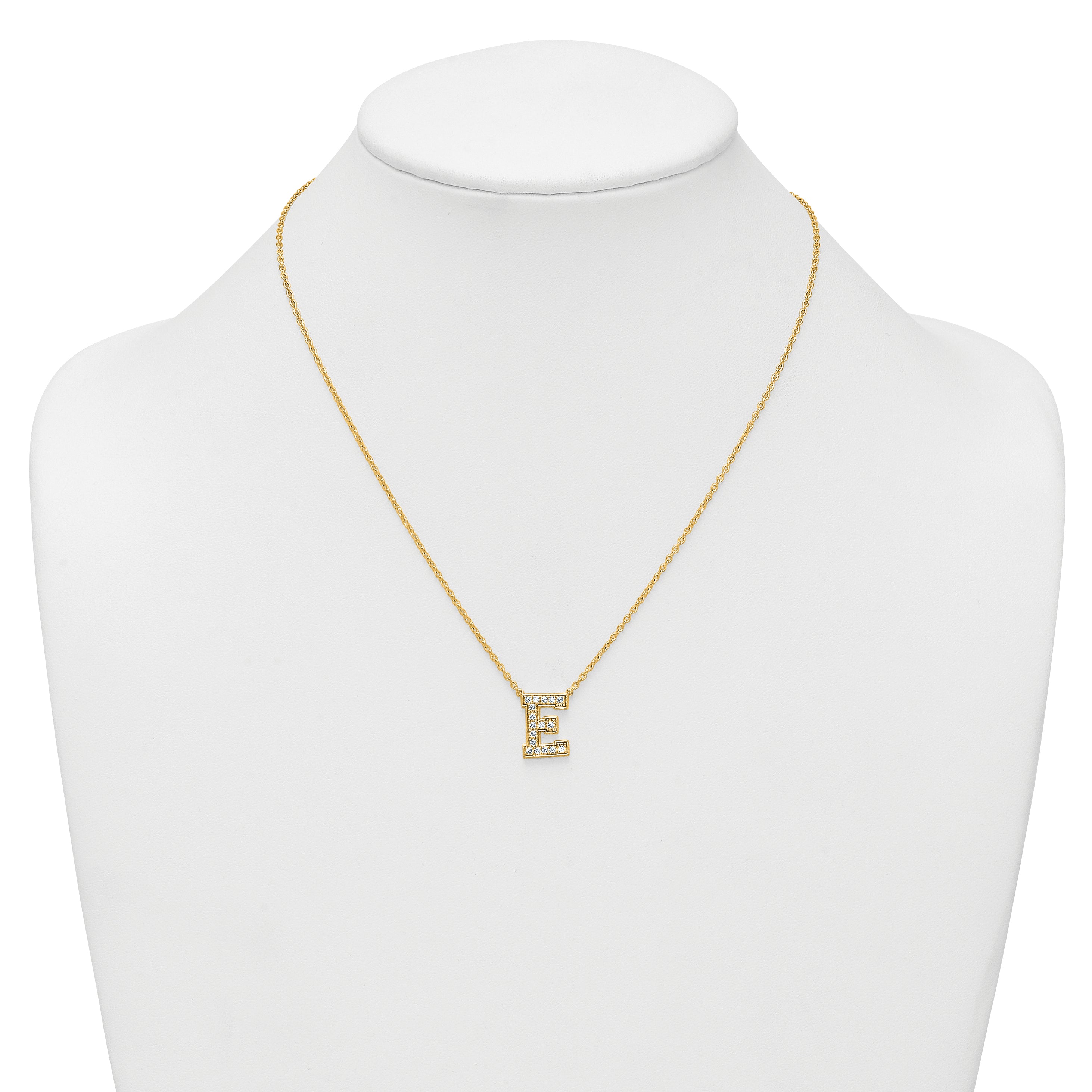 14k 3/8 carat Lab Grown Diamond VS+ F+ Complete Letter E 18 inch Initial Necklace