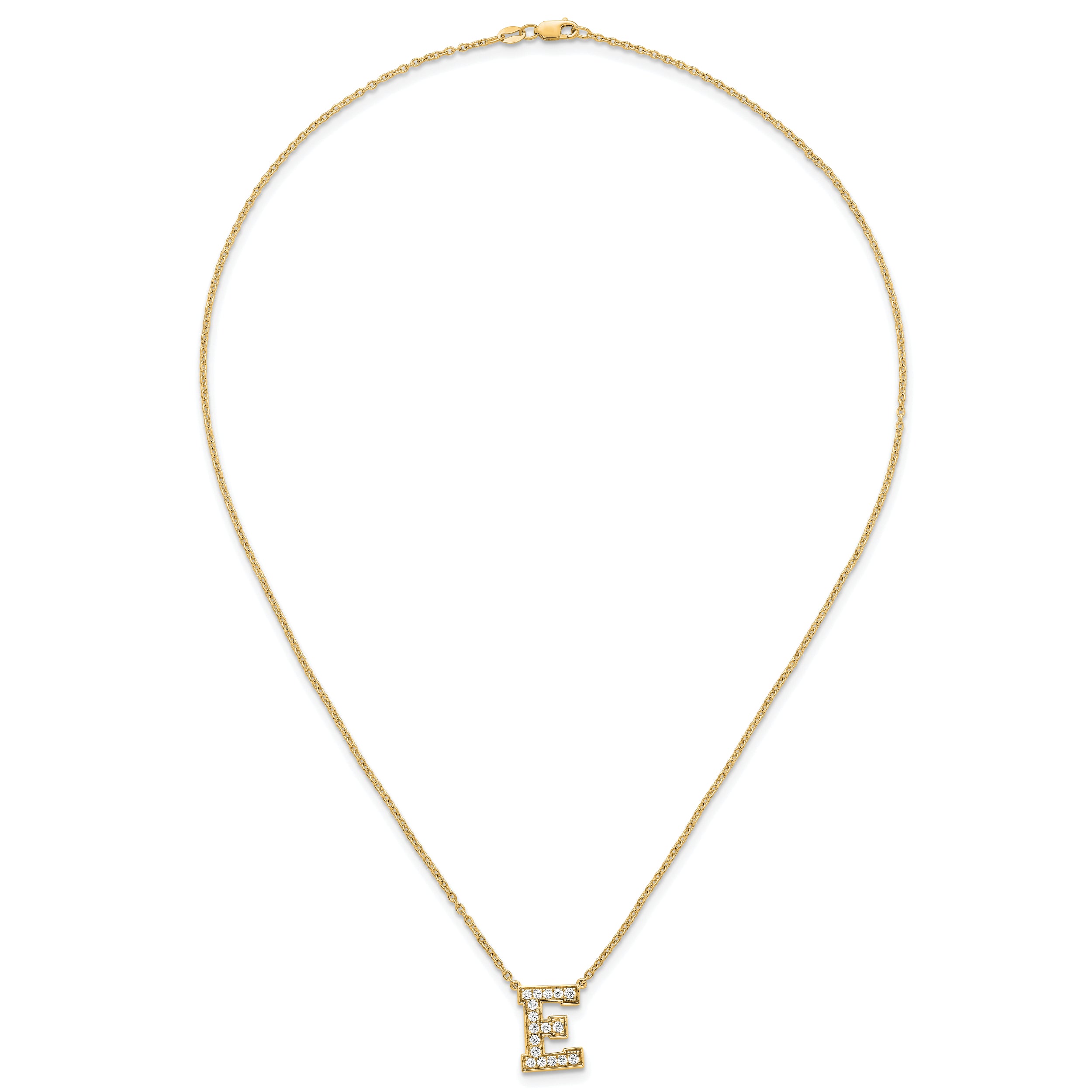 14k 3/8 carat Lab Grown Diamond VS+ F+ Complete Letter E 18 inch Initial Necklace