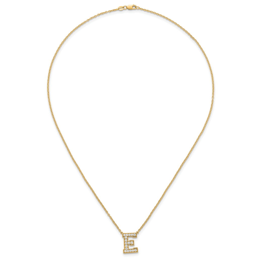 14k 3/8 carat Lab Grown Diamond VS+ F+ Complete Letter E 18 inch Initial Necklace