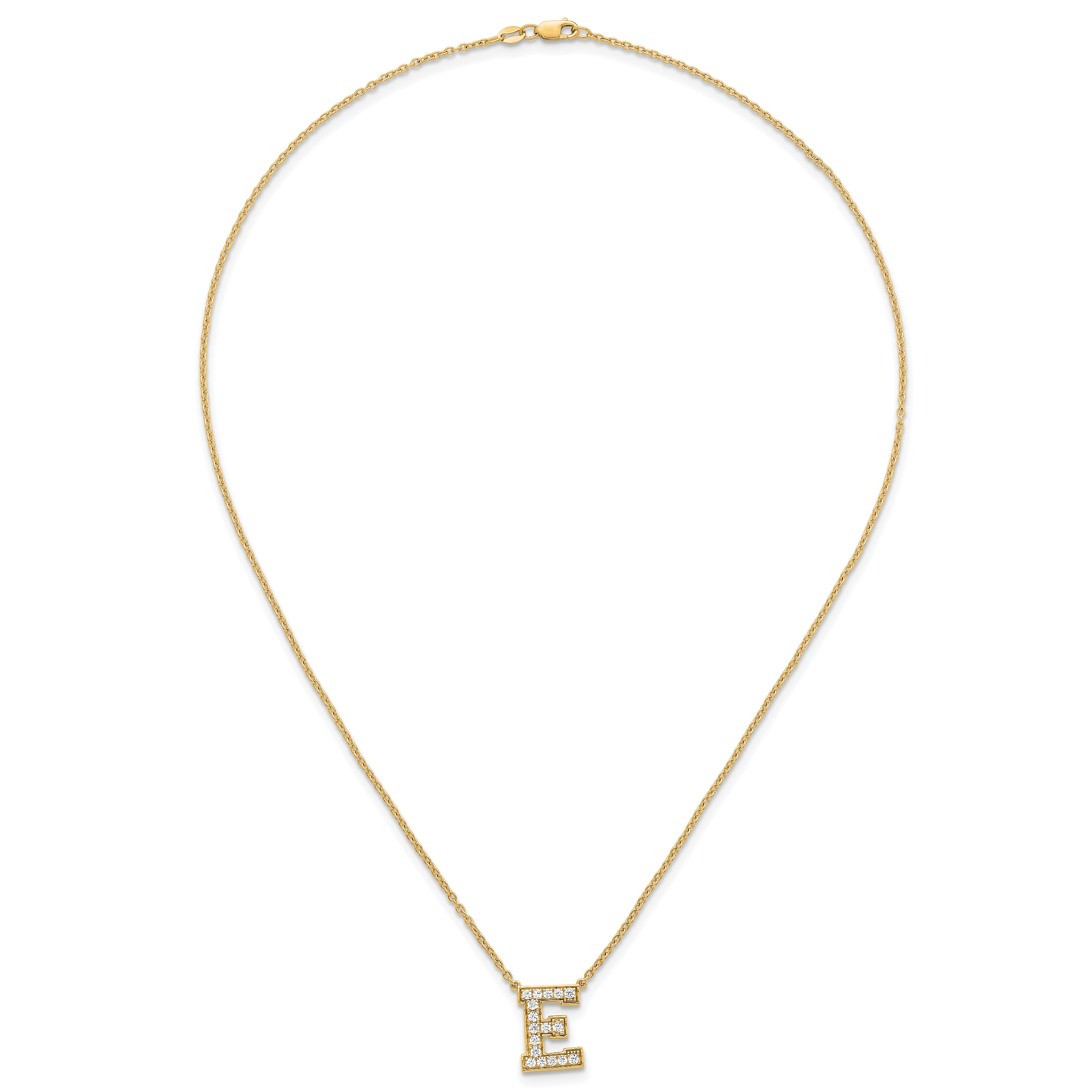 14k 3/8 carat Lab Grown Diamond VS+ F+ Complete Letter E 18 inch Initial Necklace