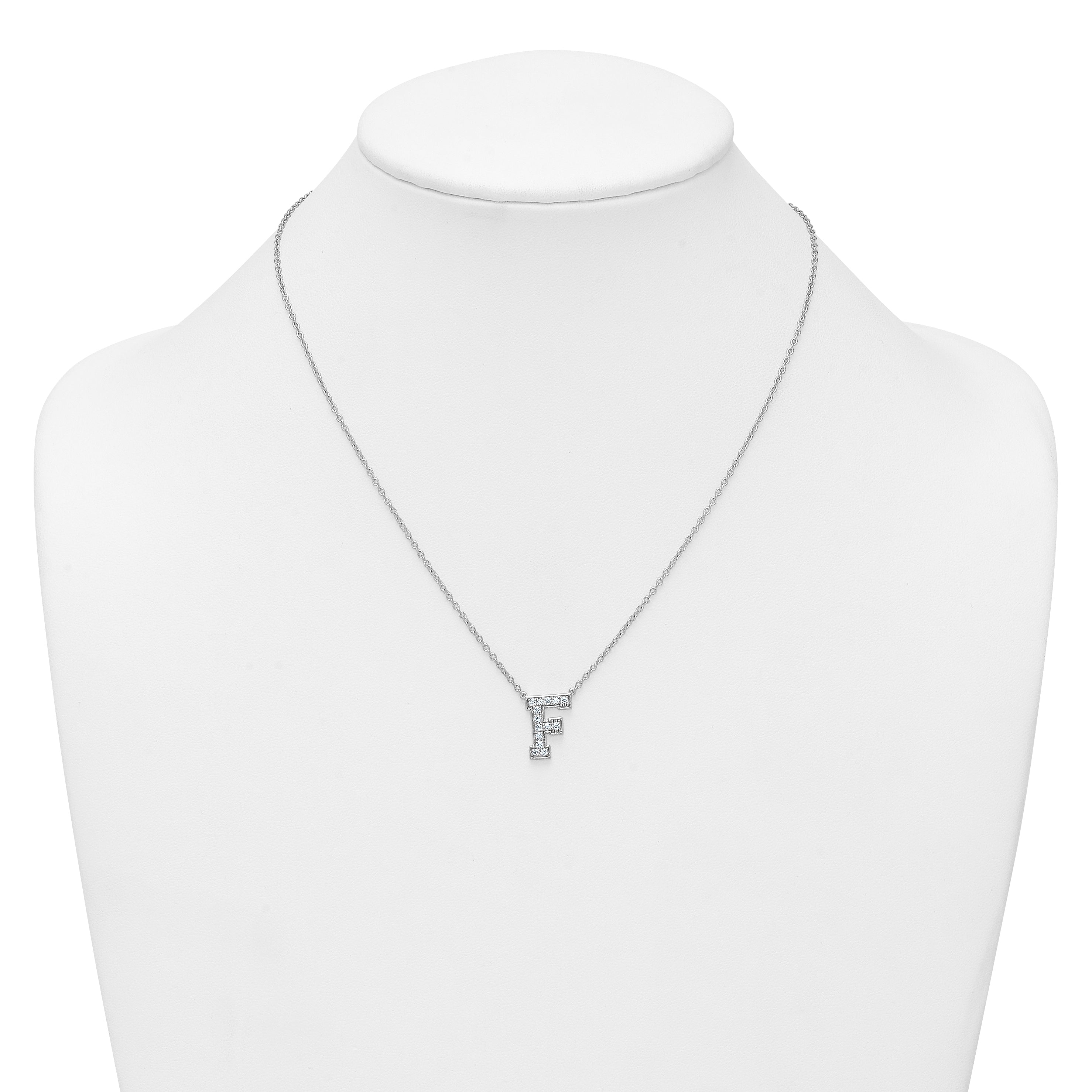14k White Gold 1/3 carat Lab Grown Diamond VS+ F+ Complete Letter F 18 inch Initial Necklace