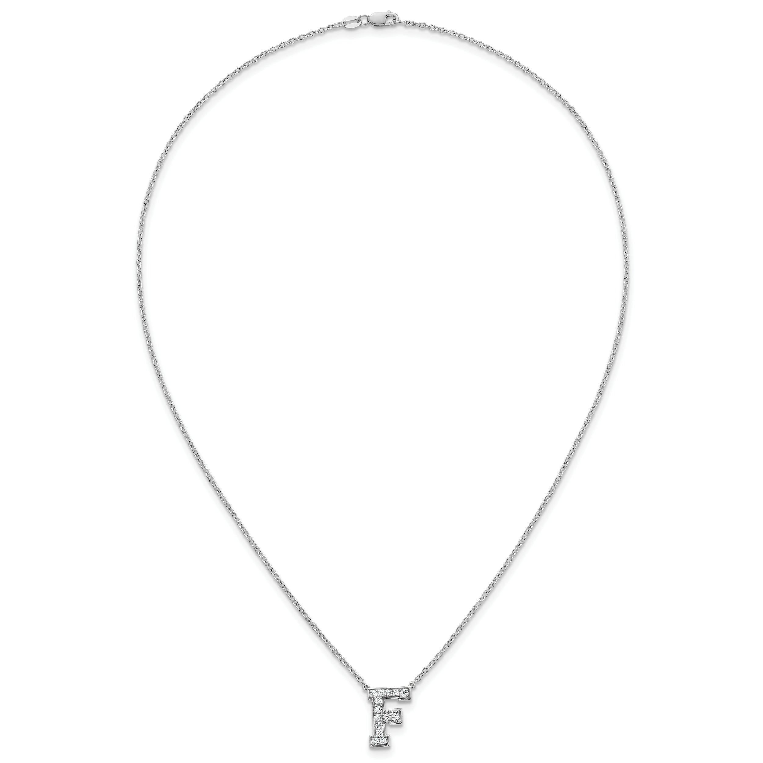 14k White Gold 1/3 carat Lab Grown Diamond VS+ F+ Complete Letter F 18 inch Initial Necklace