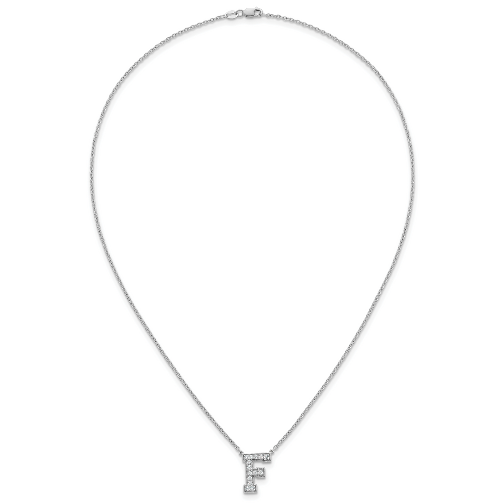14k White Gold 1/3 carat Lab Grown Diamond VS+ F+ Complete Letter F 18 inch Initial Necklace