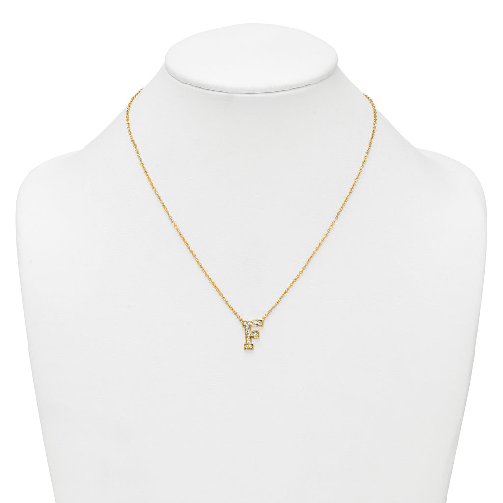 14k 1/3 carat Lab Grown Diamond VS+ F+ Complete Letter F 18 inch Initial Necklace