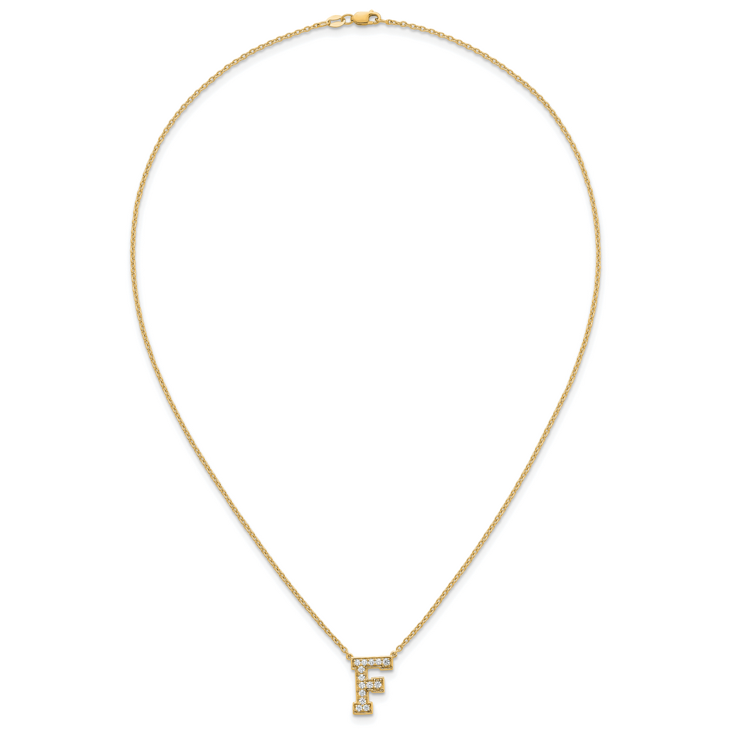 14k 1/3 carat Lab Grown Diamond VS+ F+ Complete Letter F 18 inch Initial Necklace
