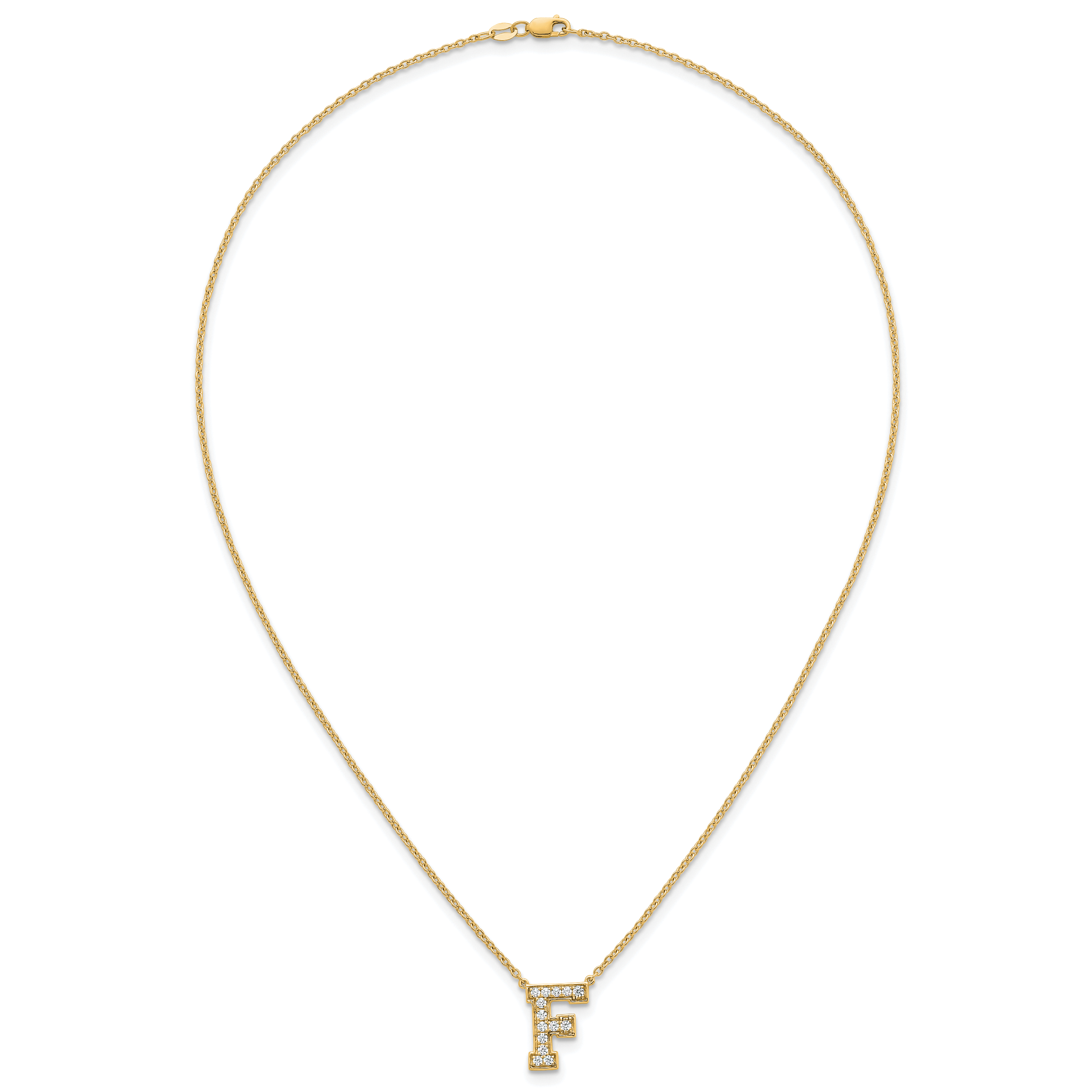 14k 1/3 carat Lab Grown Diamond VS+ F+ Complete Letter F 18 inch Initial Necklace