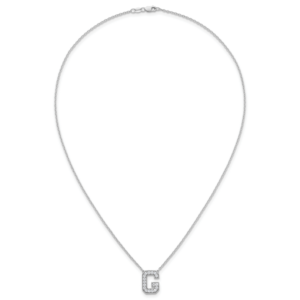 14k White Gold 1/3 carat Lab Grown Diamond VS+ F+ Complete Letter G 18 inch Initial Necklace