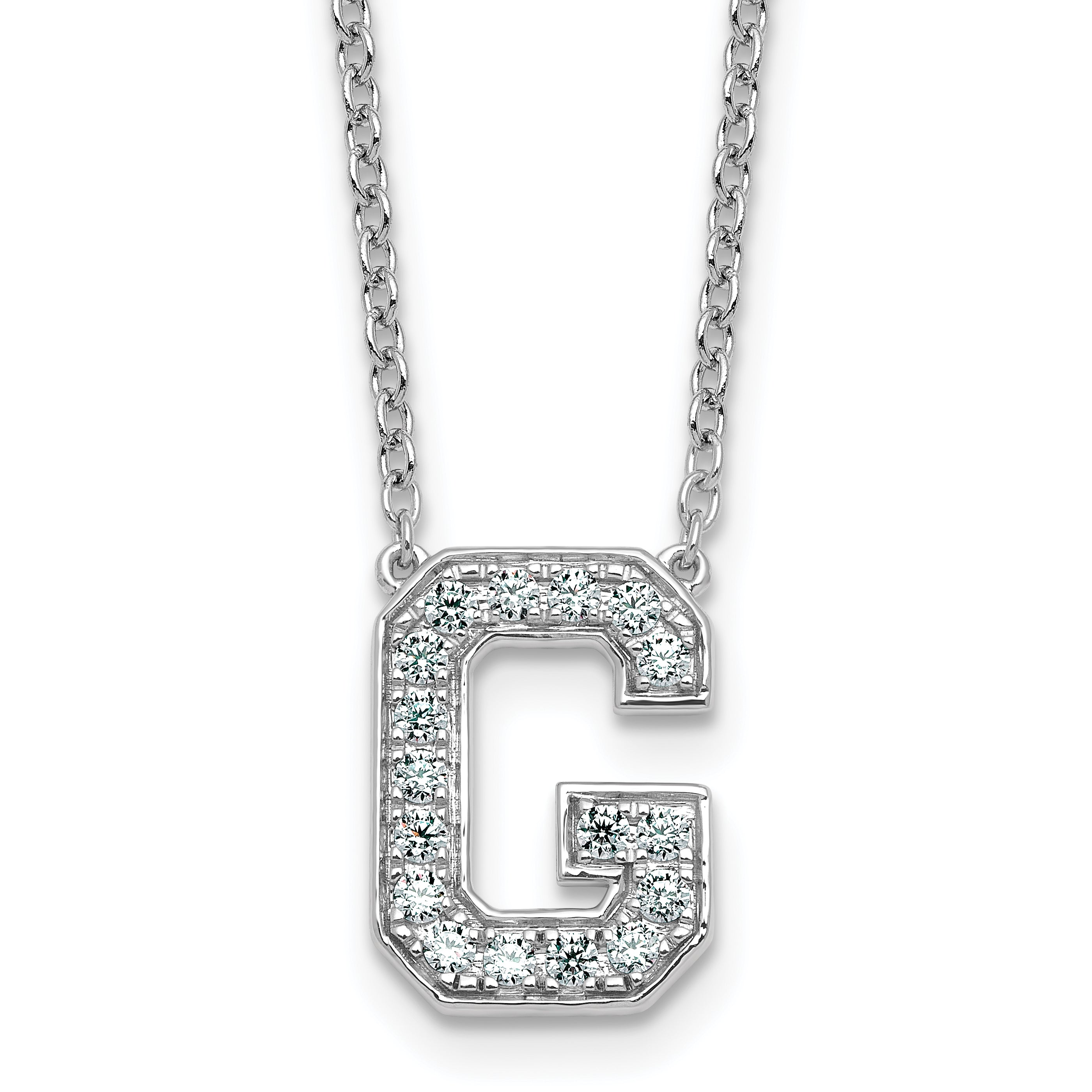 14k White Gold 1/3 carat Lab Grown Diamond VS+ F+ Complete Letter G 18 inch Initial Necklace Main image