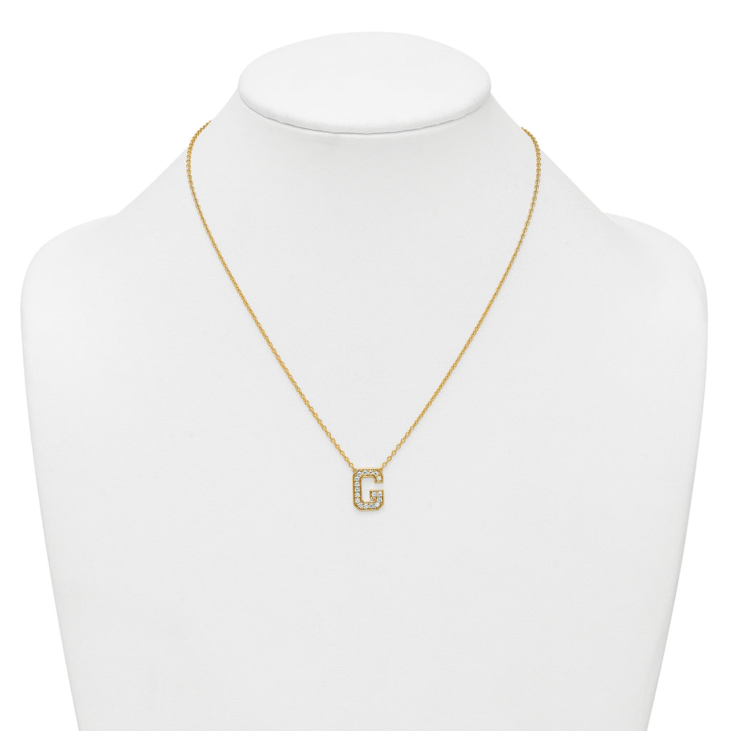 14k 1/3 carat Lab Grown Diamond VS+ F+ Complete Letter G 18 inch Initial Necklace