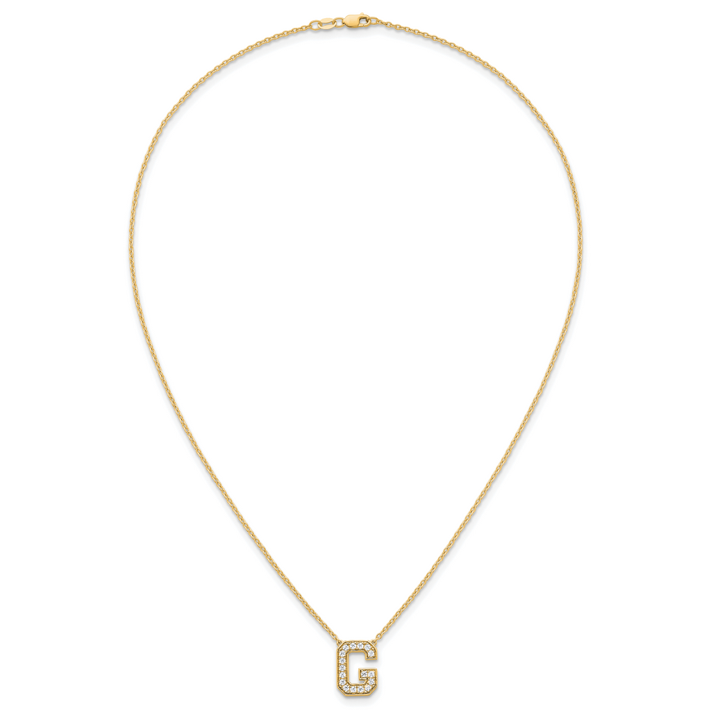 14k 1/3 carat Lab Grown Diamond VS+ F+ Complete Letter G 18 inch Initial Necklace