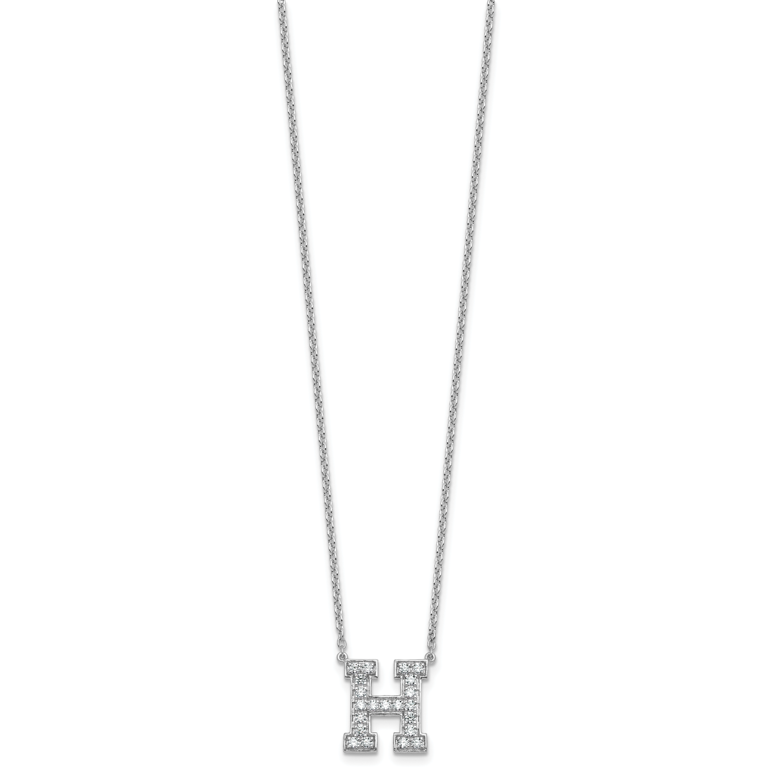14k White Gold 1/2 carat Lab Grown Diamond VS+ F+ Complete Letter H 18 inch Initial Necklace Secondary image