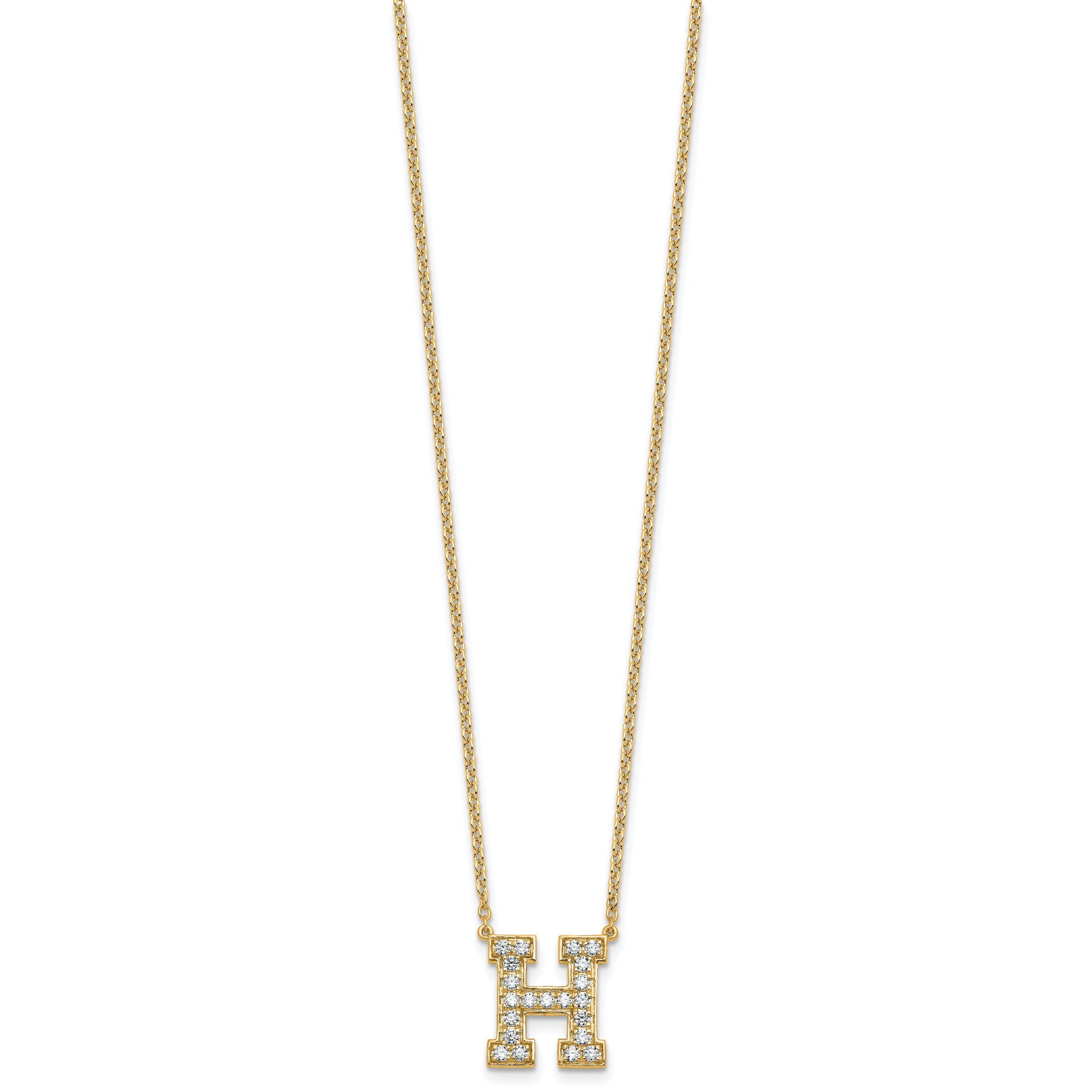 14k 1/2 carat Lab Grown Diamond VS+ F+ Complete Letter H 18 inch Initial Necklace