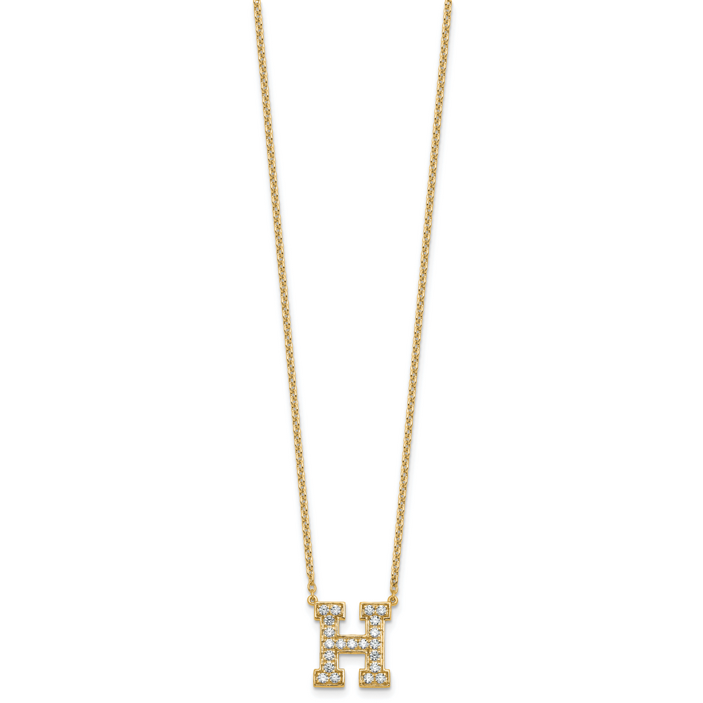 14k 1/2 carat Lab Grown Diamond VS+ F+ Complete Letter H 18 inch Initial Necklace