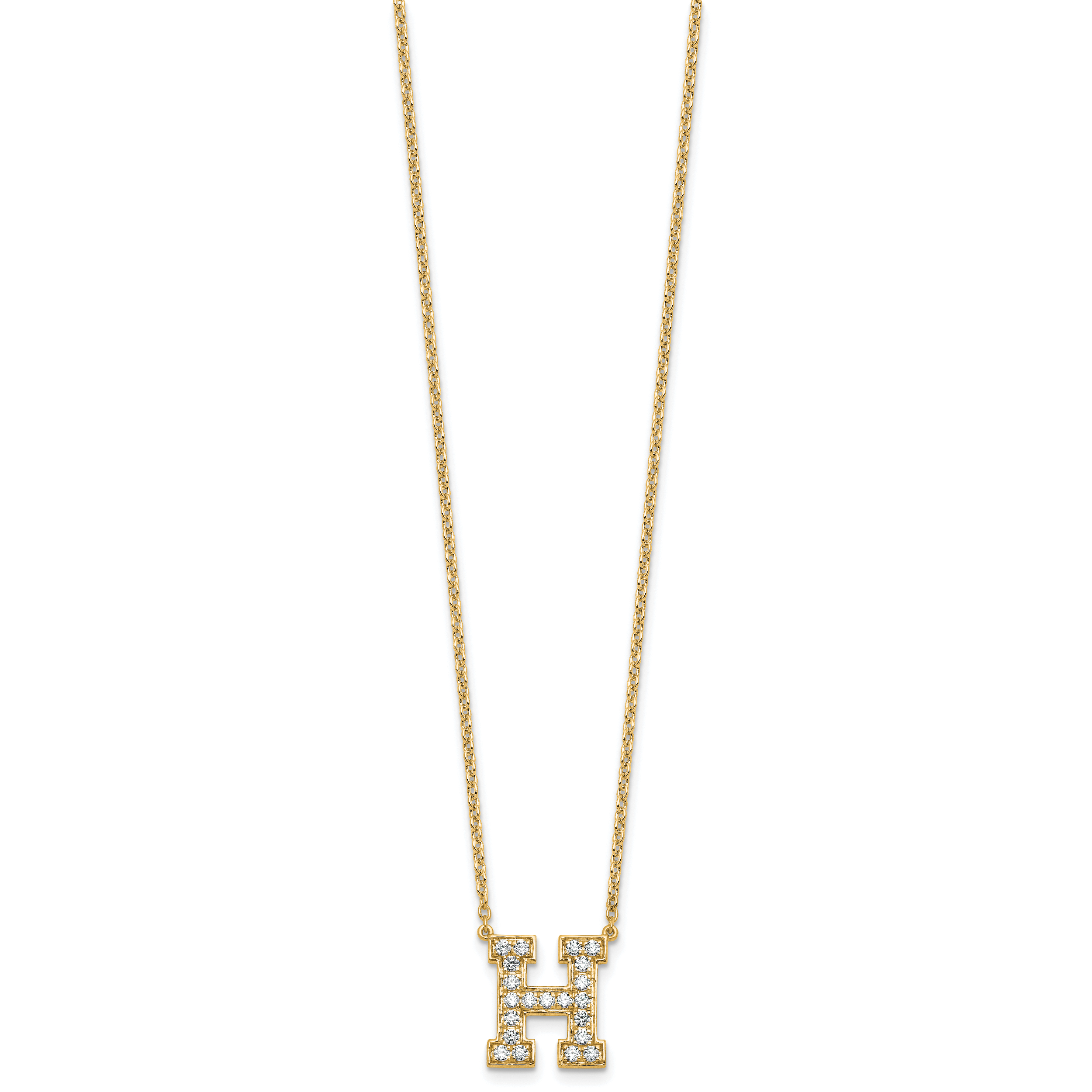 14k 1/2 carat Lab Grown Diamond VS+ F+ Complete Letter H 18 inch Initial Necklace