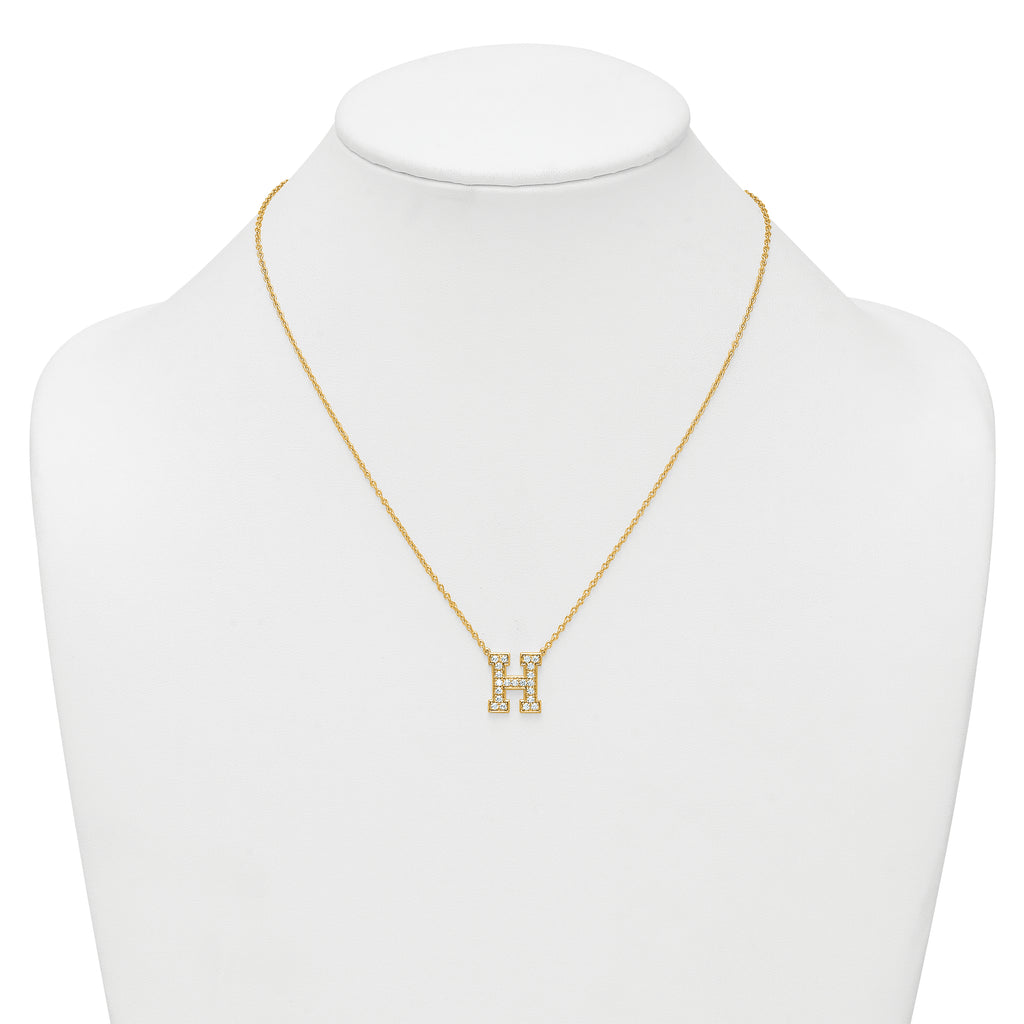 14k 1/2 carat Lab Grown Diamond VS+ F+ Complete Letter H 18 inch Initial Necklace