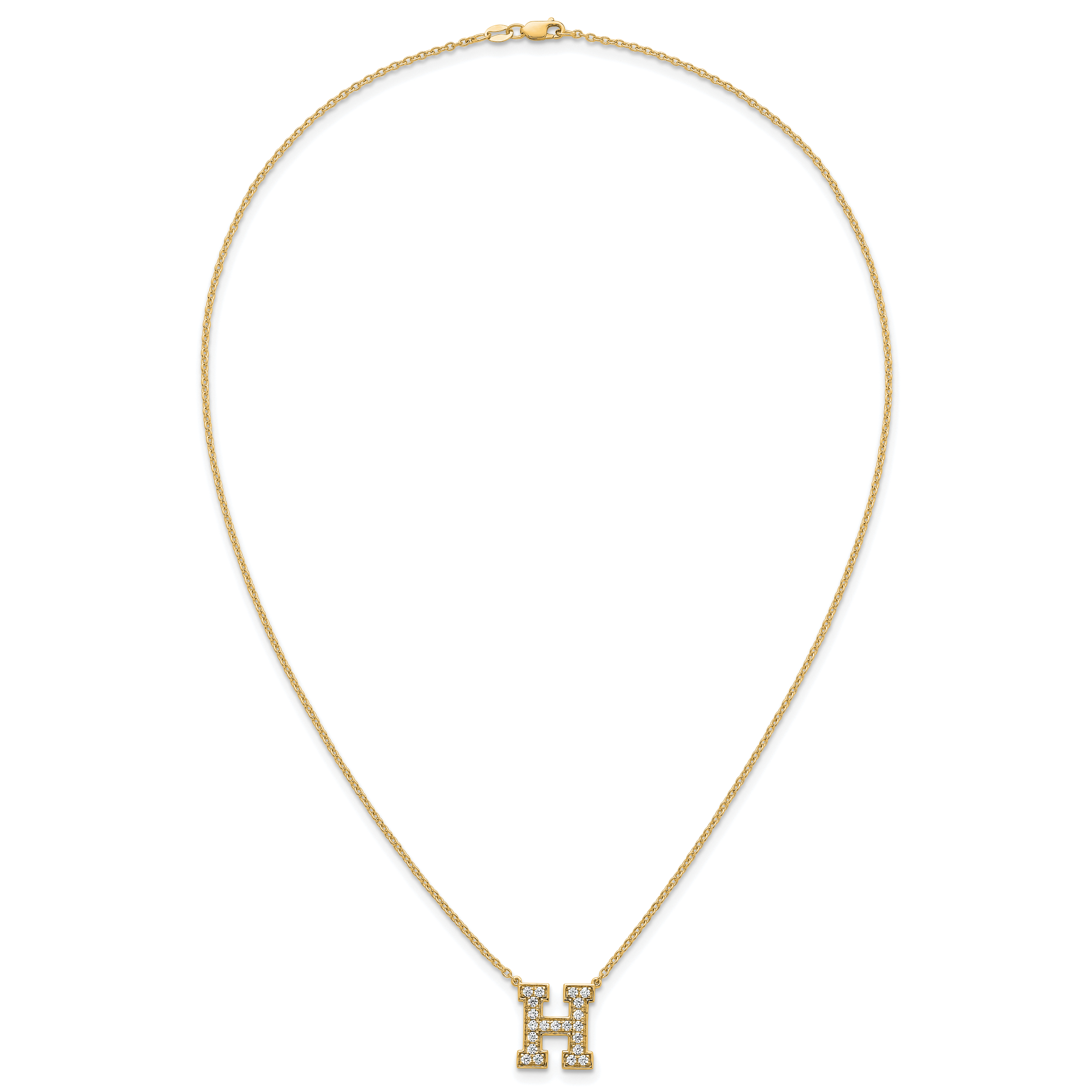 14k 1/2 carat Lab Grown Diamond VS+ F+ Complete Letter H 18 inch Initial Necklace
