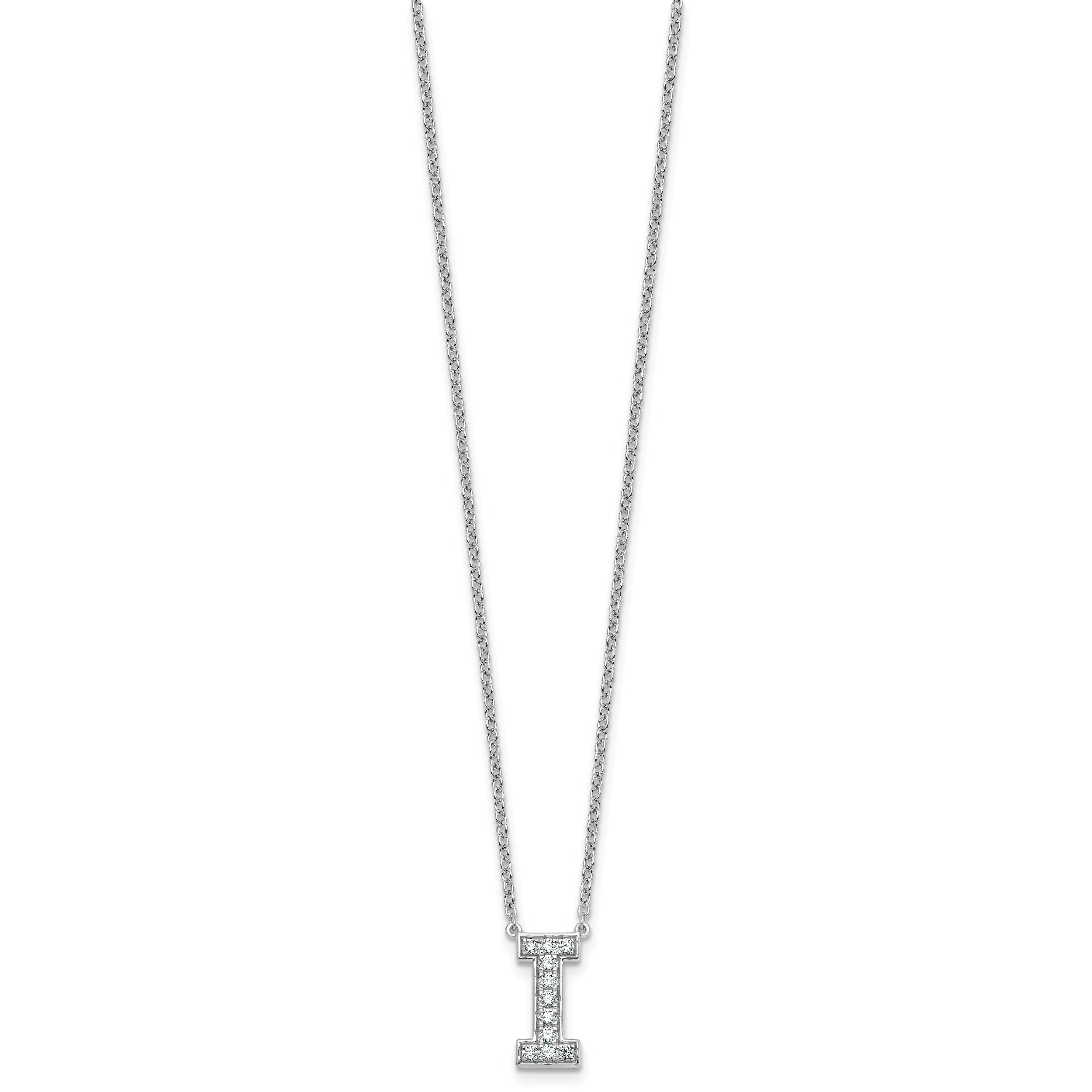 14k White Gold 1/4 carat Lab Grown Diamond VS+ F+ Complete Letter I 18 inch Initial Necklace