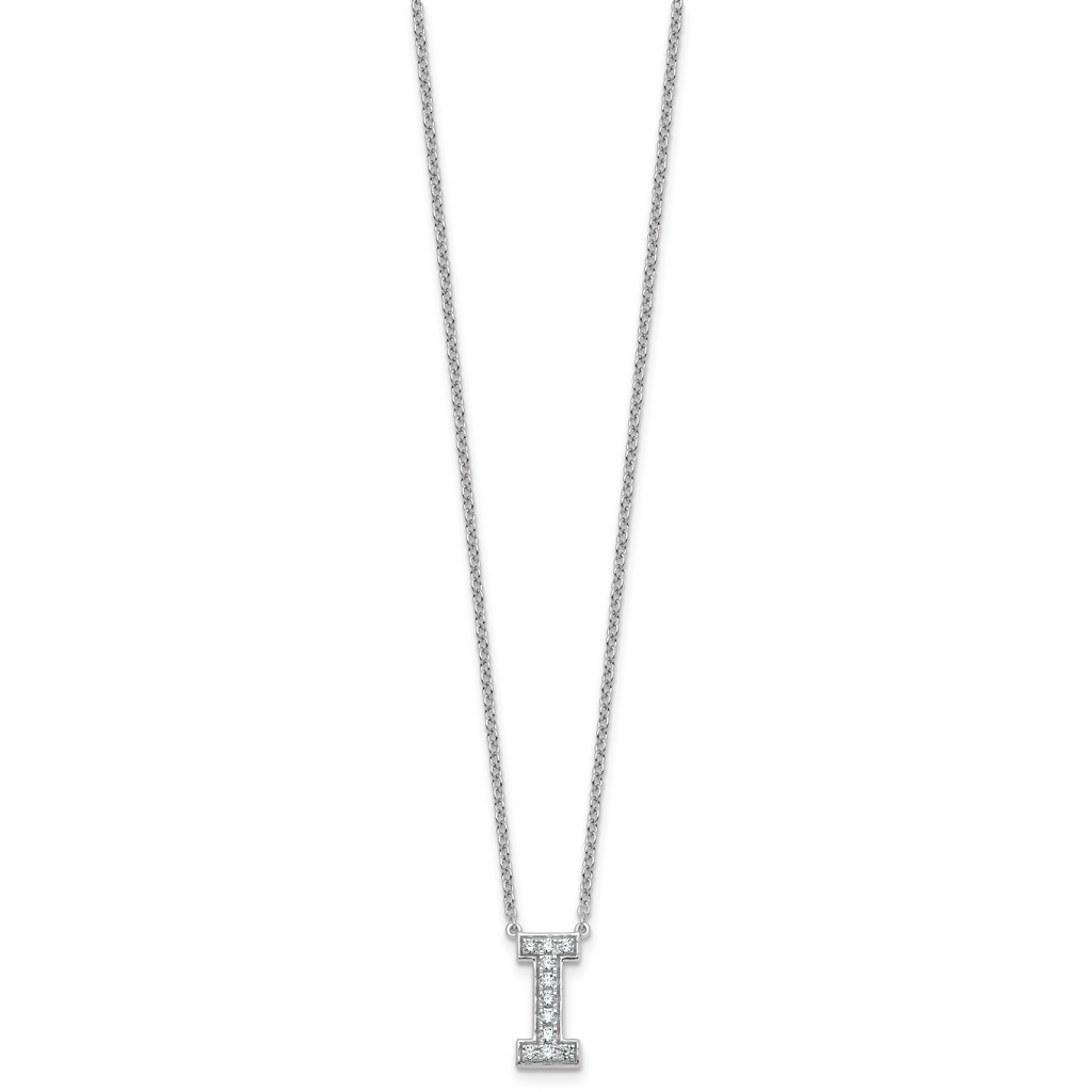 14k White Gold 1/4 carat Lab Grown Diamond VS+ F+ Complete Letter I 18 inch Initial Necklace