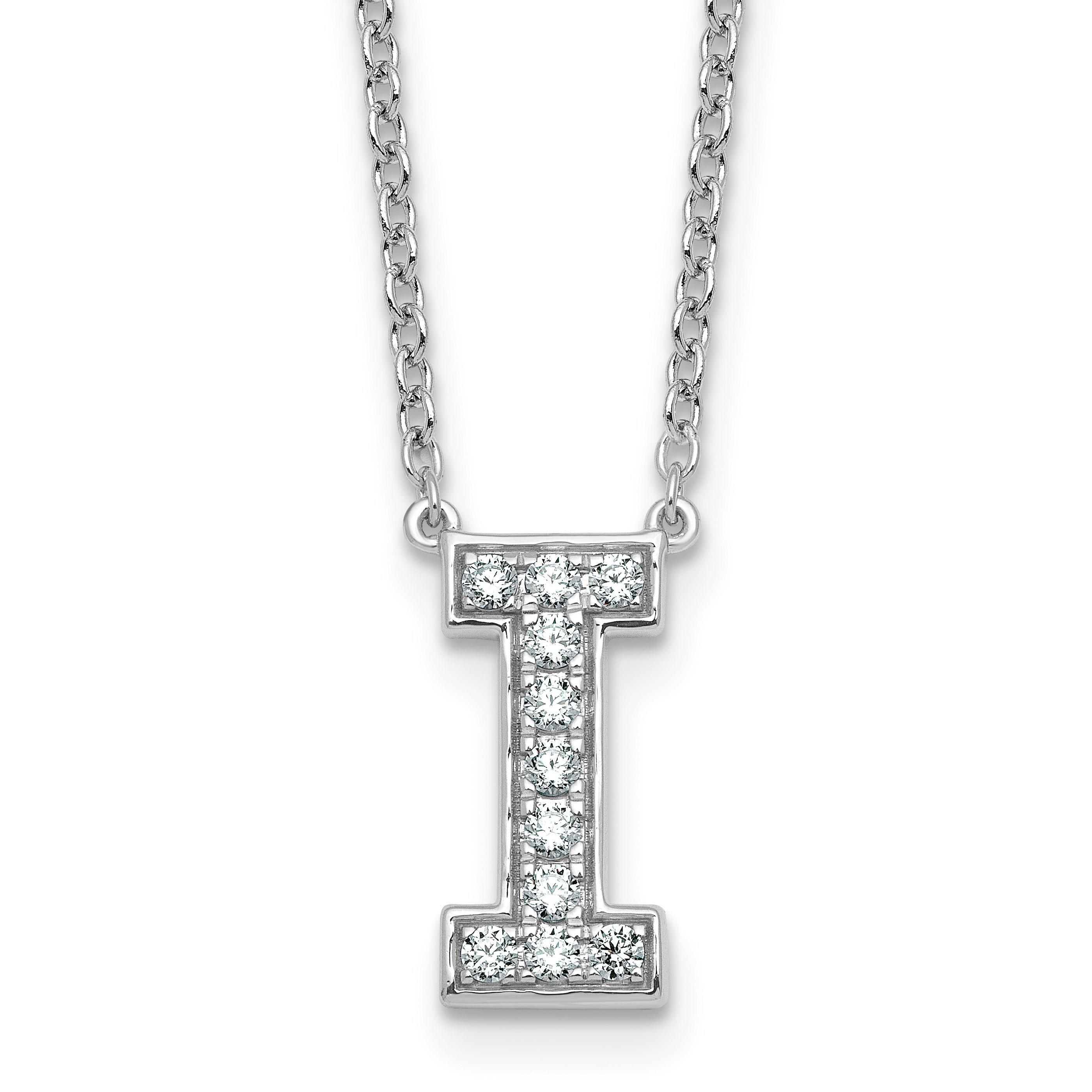 14k White Gold 1/4 carat Lab Grown Diamond VS+ F+ Complete Letter I 18 inch Initial Necklace Main image