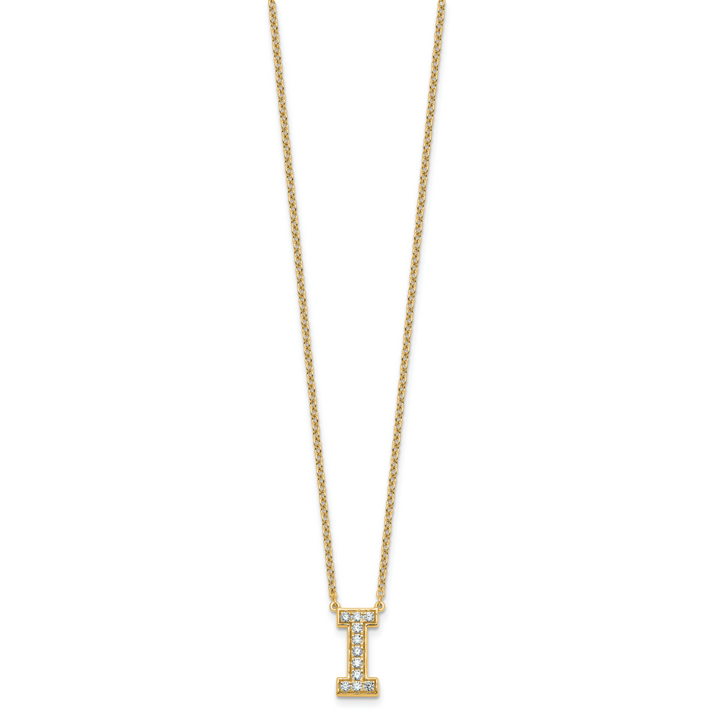 14k 1/4 carat Lab Grown Diamond VS+ F+ Complete Letter I 18 inch Initial Necklace