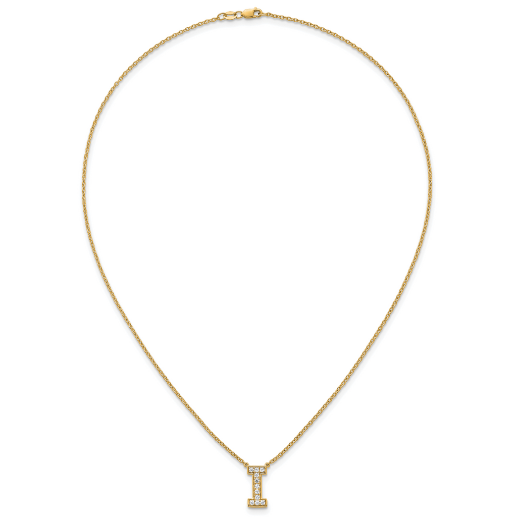 14k 1/4 carat Lab Grown Diamond VS+ F+ Complete Letter I 18 inch Initial Necklace