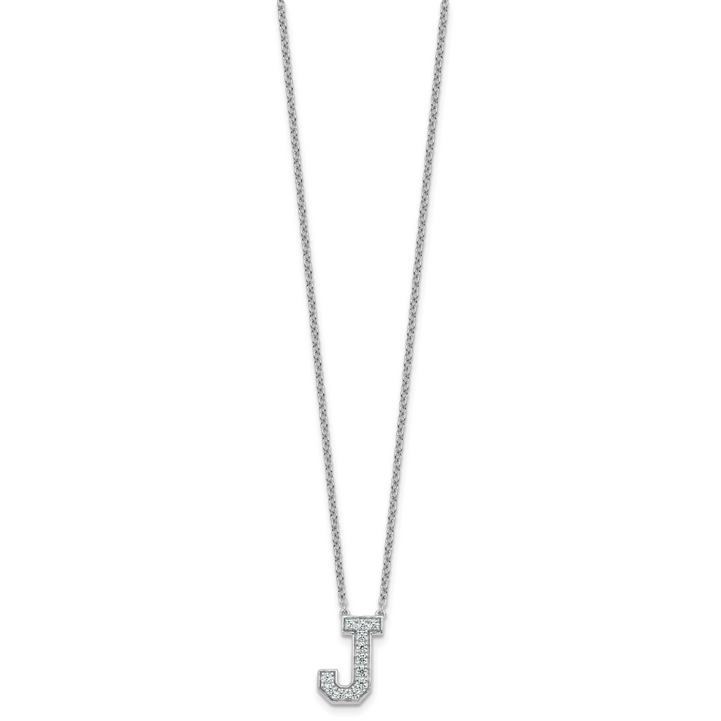 14k White Gold 1/3 carat Lab Grown Diamond VS+ F+ Complete Letter J 18 inch Initial Necklace
