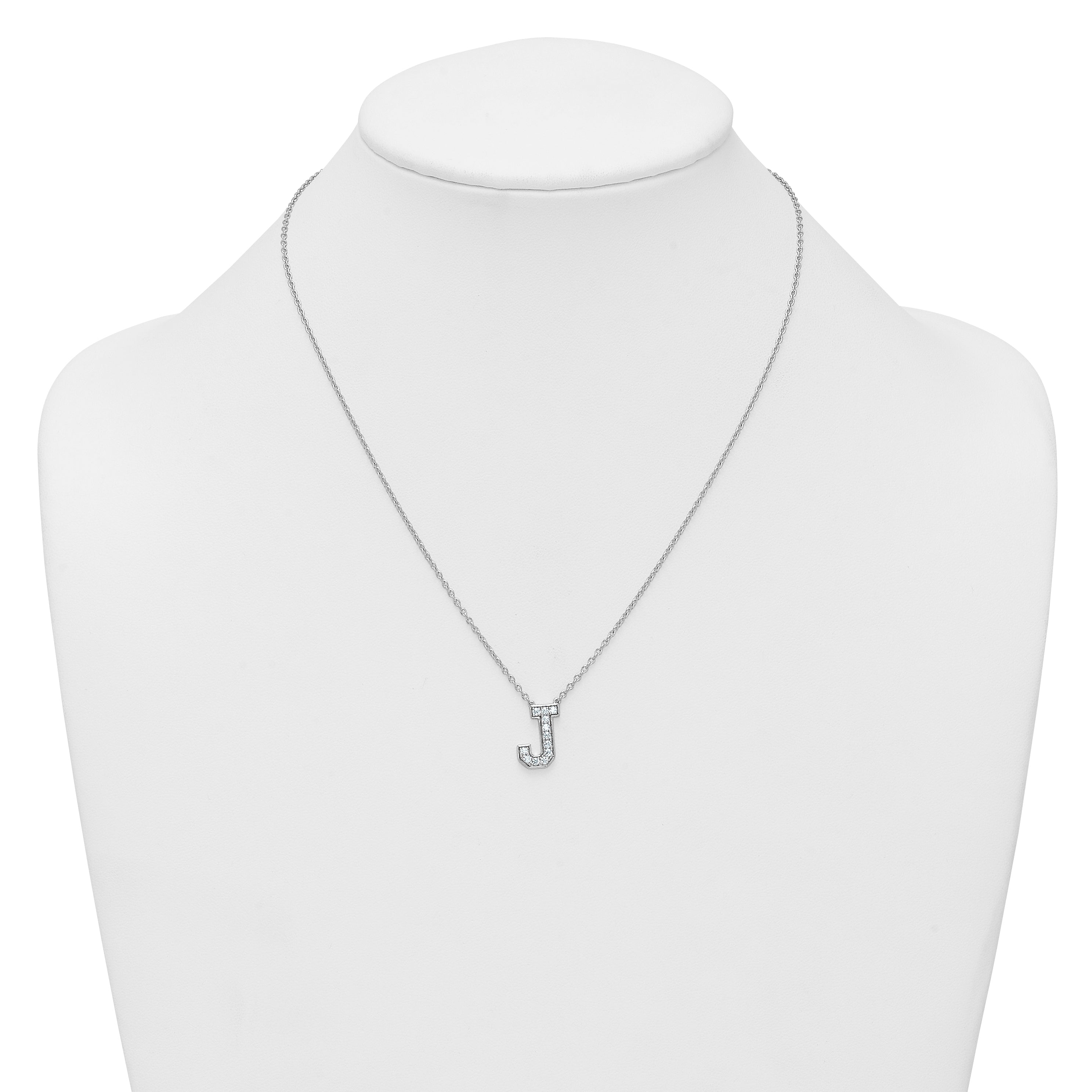 14k White Gold 1/3 carat Lab Grown Diamond VS+ F+ Complete Letter J 18 inch Initial Necklace