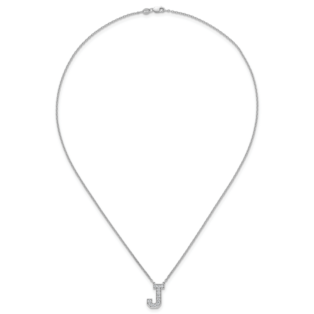 14k White Gold 1/3 carat Lab Grown Diamond VS+ F+ Complete Letter J 18 inch Initial Necklace