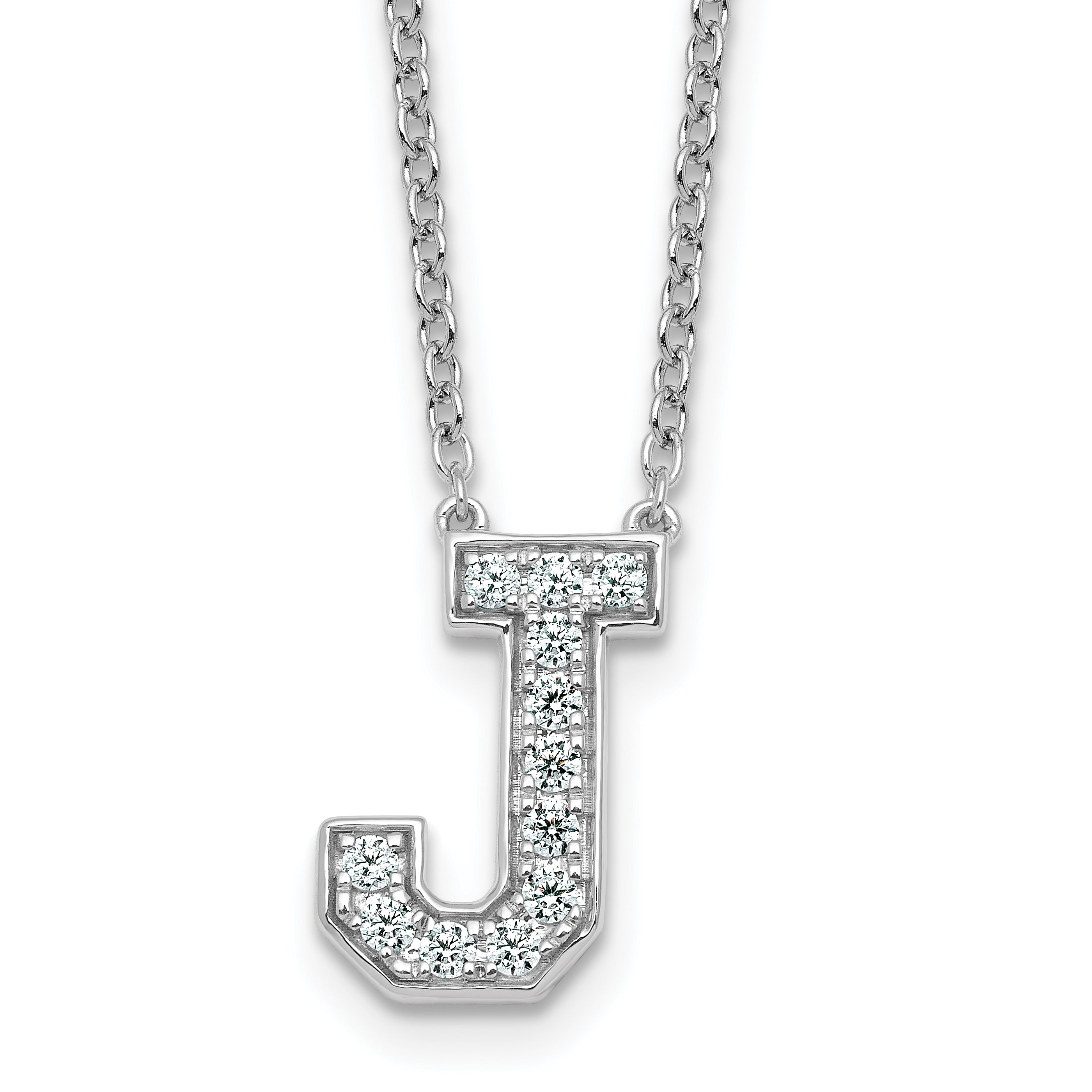 14k White Gold 1/3 carat Lab Grown Diamond VS+ F+ Complete Letter J 18 inch Initial Necklace Main image