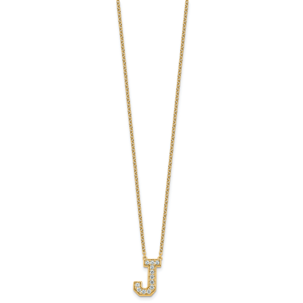 14k 1/3 carat Lab Grown Diamond VS+ F+ Complete Letter J 18 inch Initial Necklace