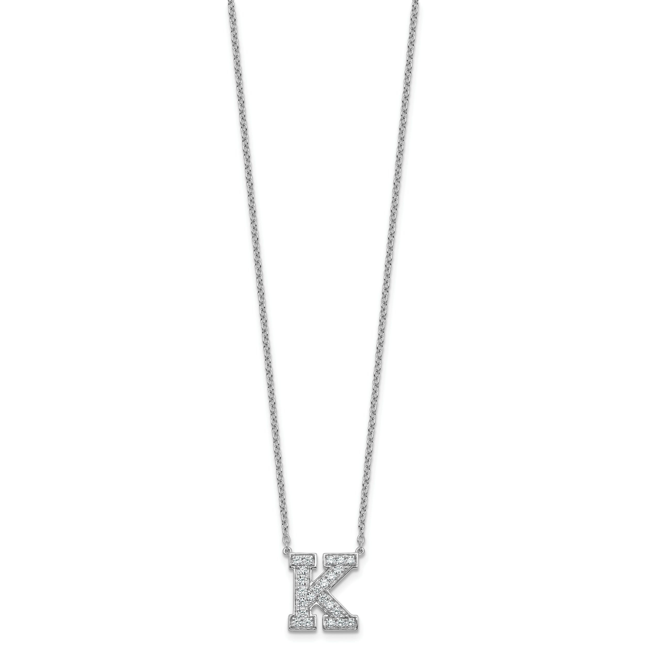 14k White Gold 1/2 carat Lab Grown Diamond VS+ F+ Complete Letter K 18 inch Initial Necklace