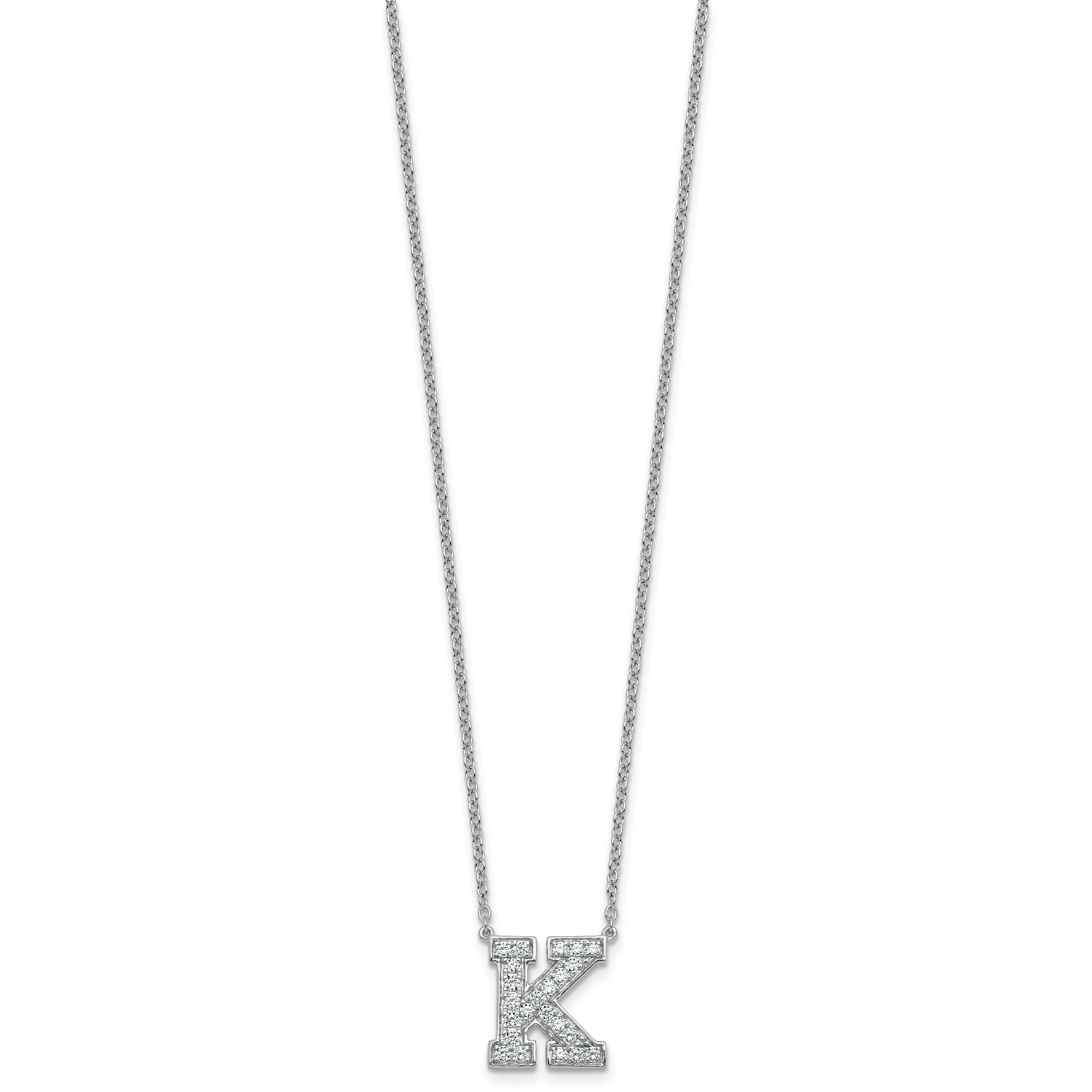 14k White Gold 1/2 carat Lab Grown Diamond VS+ F+ Complete Letter K 18 inch Initial Necklace Secondary image