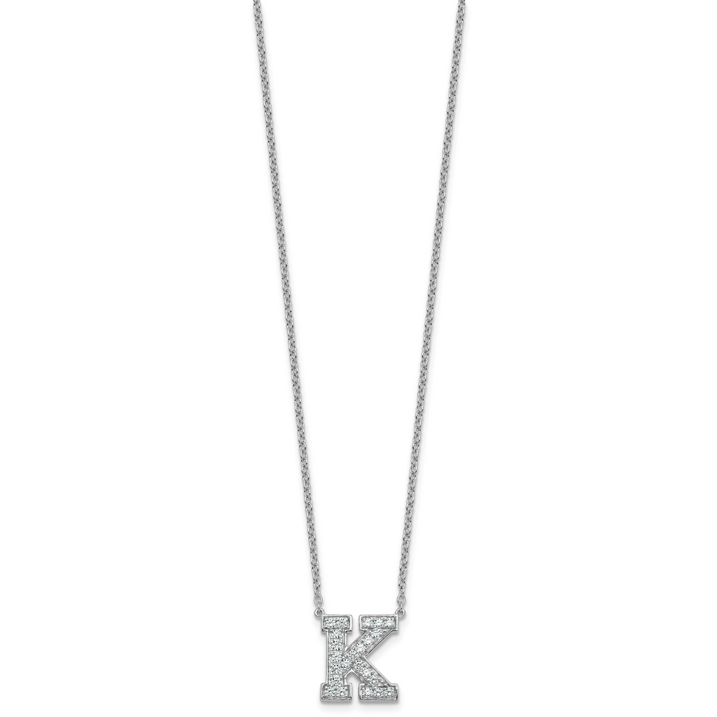 14k White Gold 1/2 carat Lab Grown Diamond VS+ F+ Complete Letter K 18 inch Initial Necklace