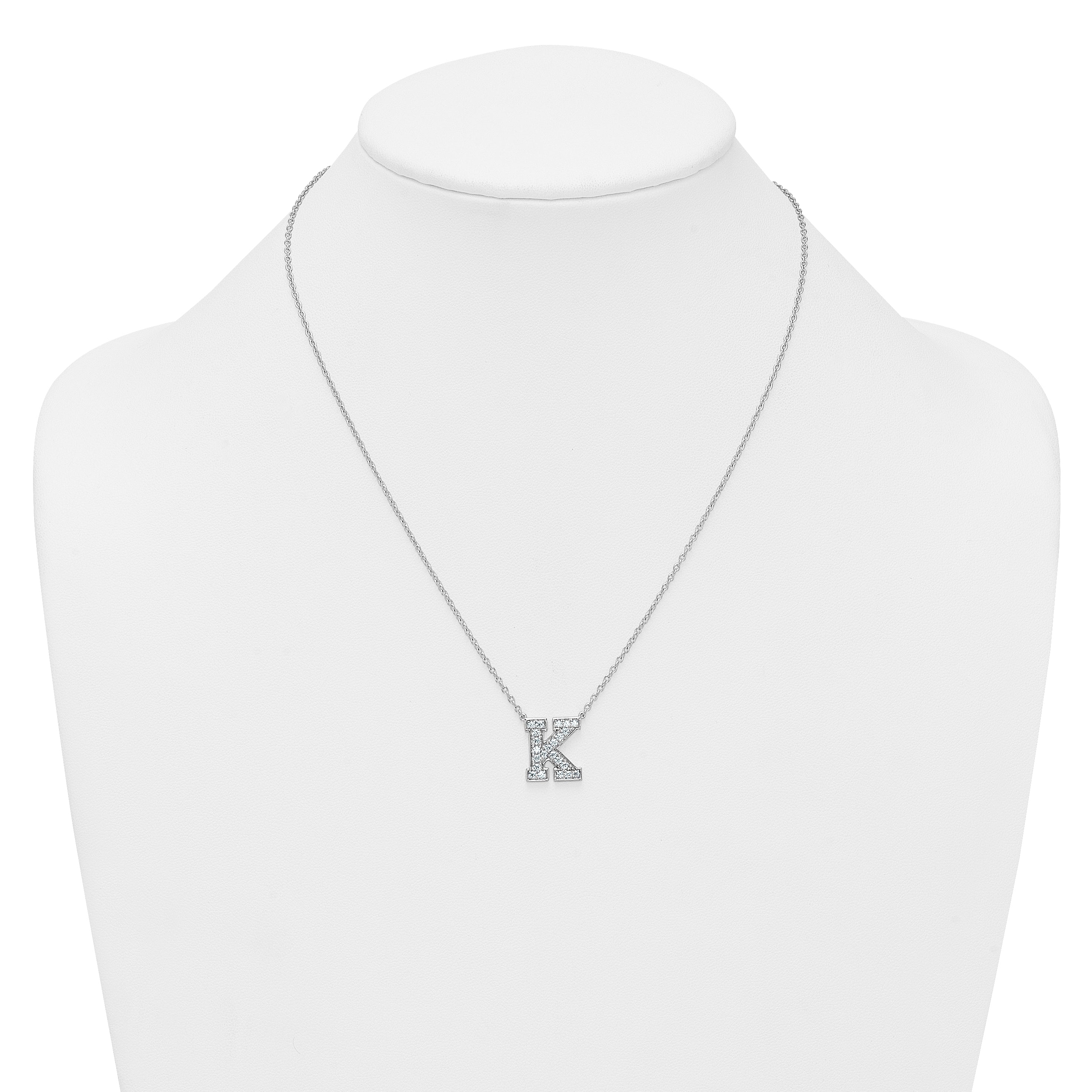 14k White Gold 1/2 carat Lab Grown Diamond VS+ F+ Complete Letter K 18 inch Initial Necklace