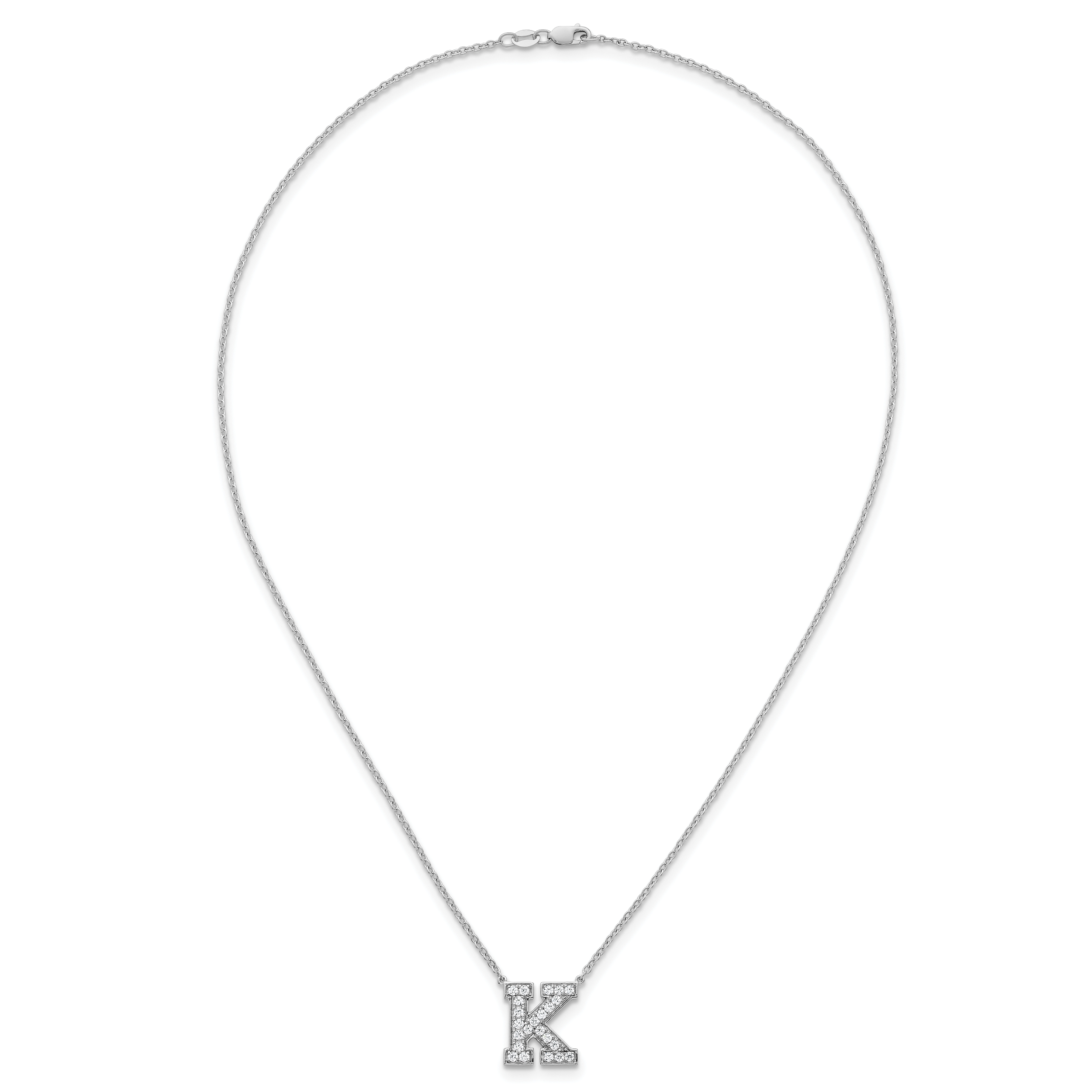 14k White Gold 1/2 carat Lab Grown Diamond VS+ F+ Complete Letter K 18 inch Initial Necklace