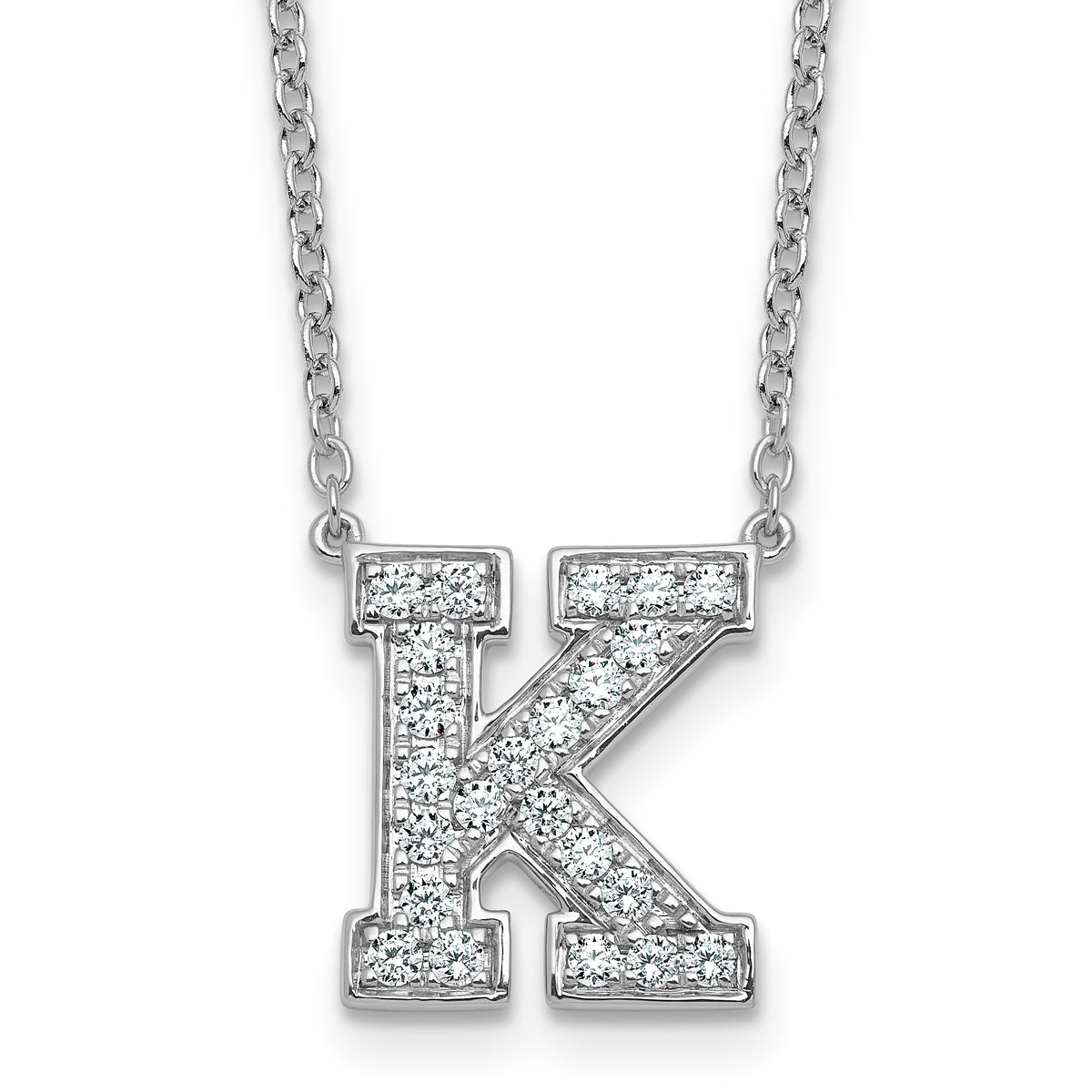 14k White Gold 1/2 carat Lab Grown Diamond VS+ F+ Complete Letter K 18 inch Initial Necklace