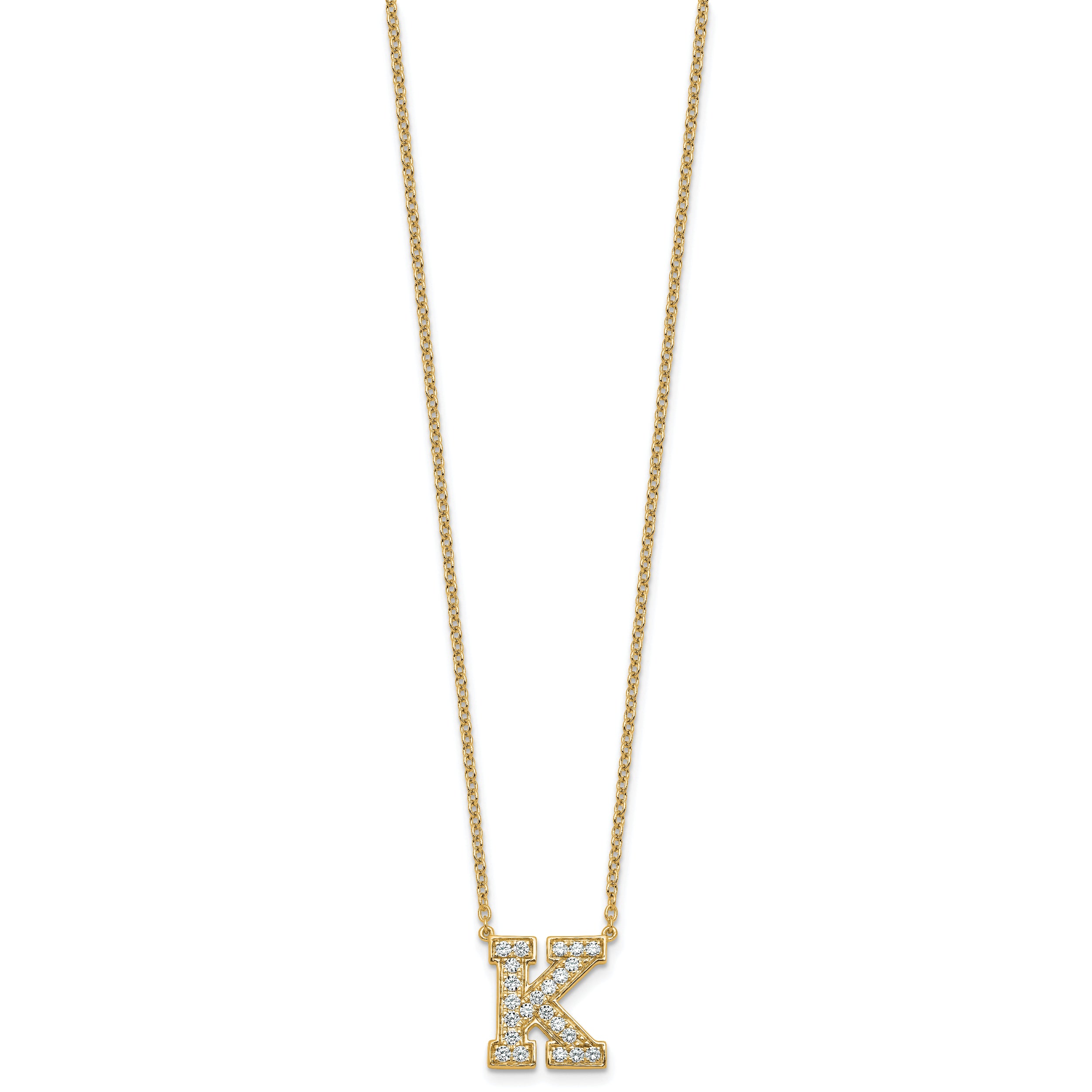 14k 1/2 carat Lab Grown Diamond VS+ F+ Complete Letter D 18 inch Initial Necklace