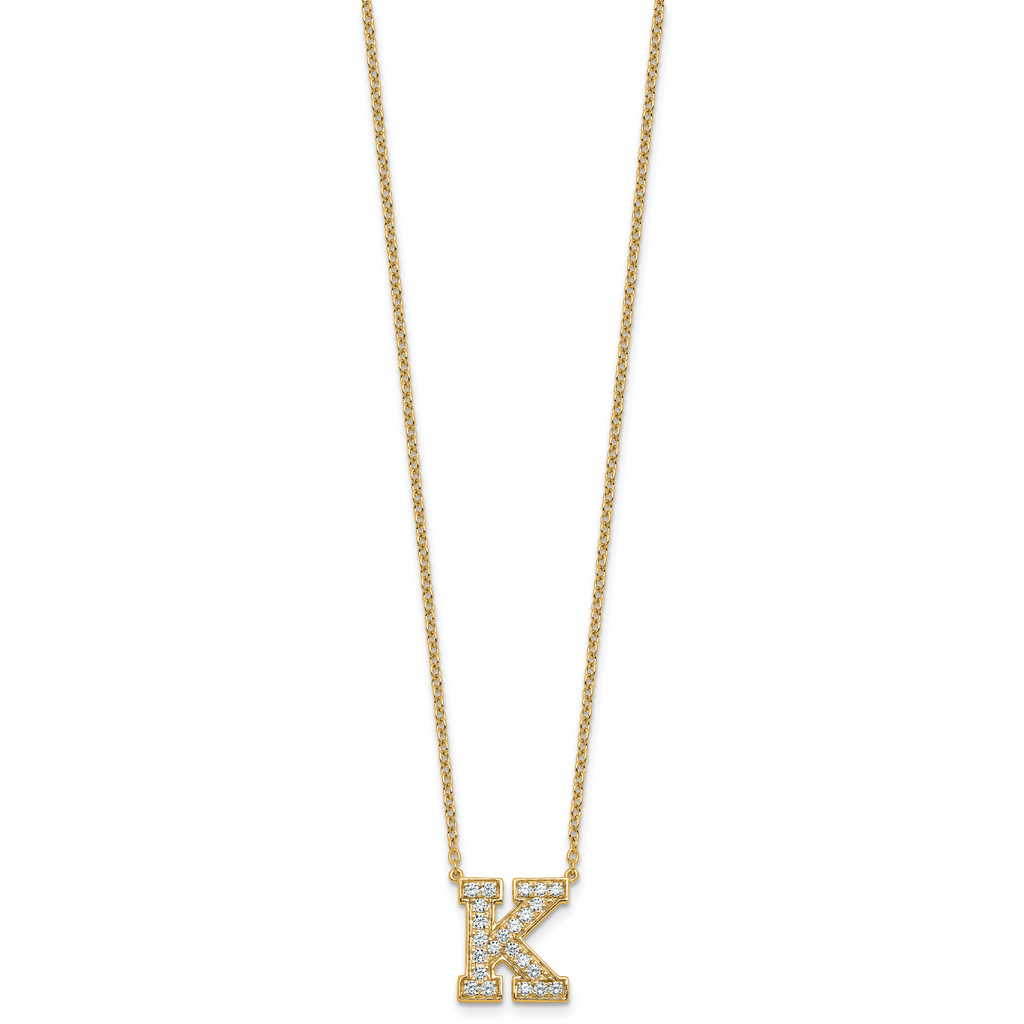 14k 1/2 carat Lab Grown Diamond VS+ F+ Complete Letter D 18 inch Initial Necklace