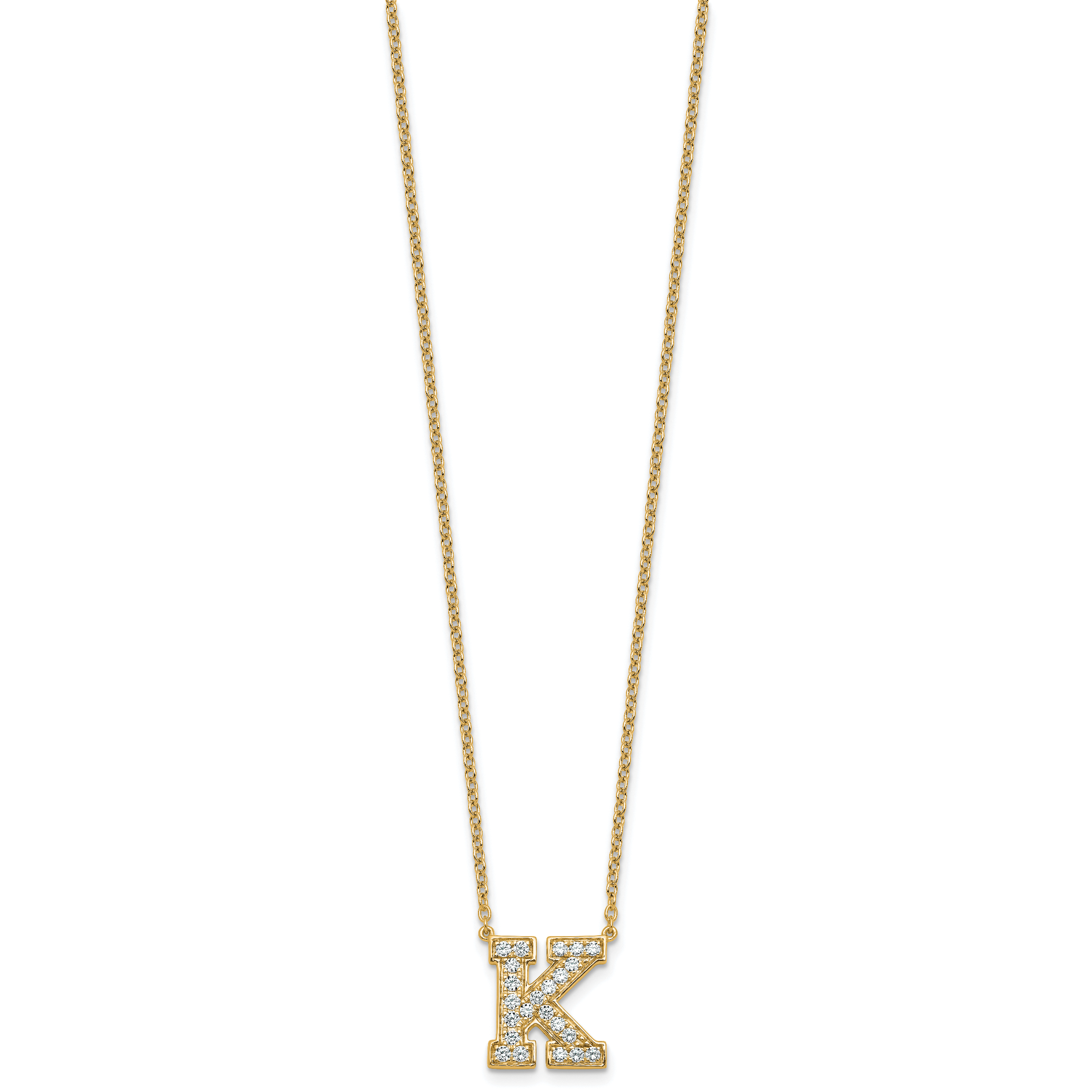 14k 1/2 carat Lab Grown Diamond VS+ F+ Complete Letter D 18 inch Initial Necklace