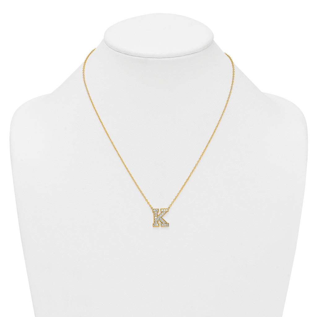 14k 1/2 carat Lab Grown Diamond VS+ F+ Complete Letter D 18 inch Initial Necklace