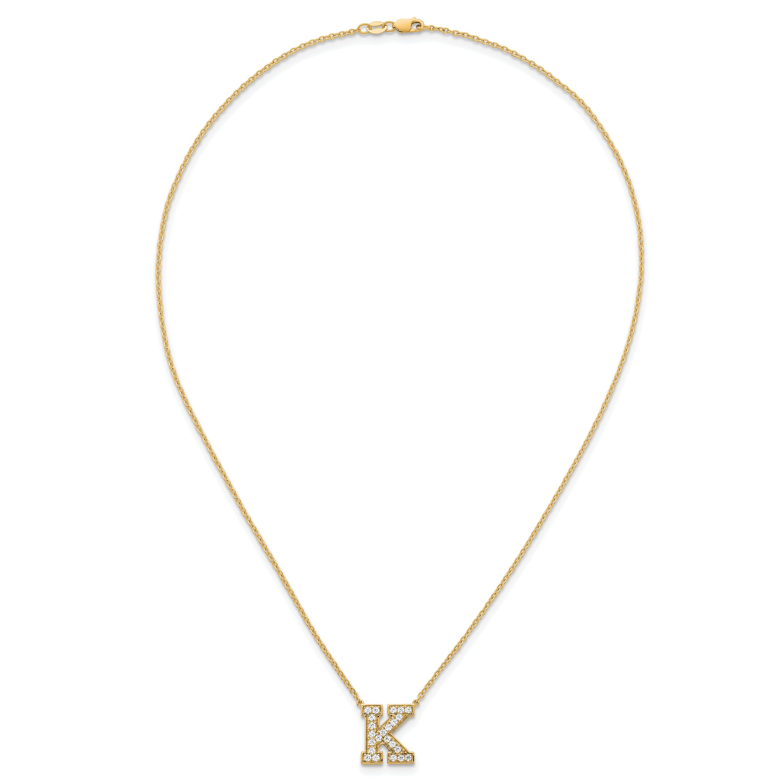 14k 1/2 carat Lab Grown Diamond VS+ F+ Complete Letter D 18 inch Initial Necklace