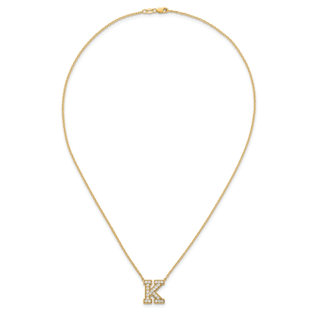 14k 1/2 carat Lab Grown Diamond VS+ F+ Complete Letter D 18 inch Initial Necklace