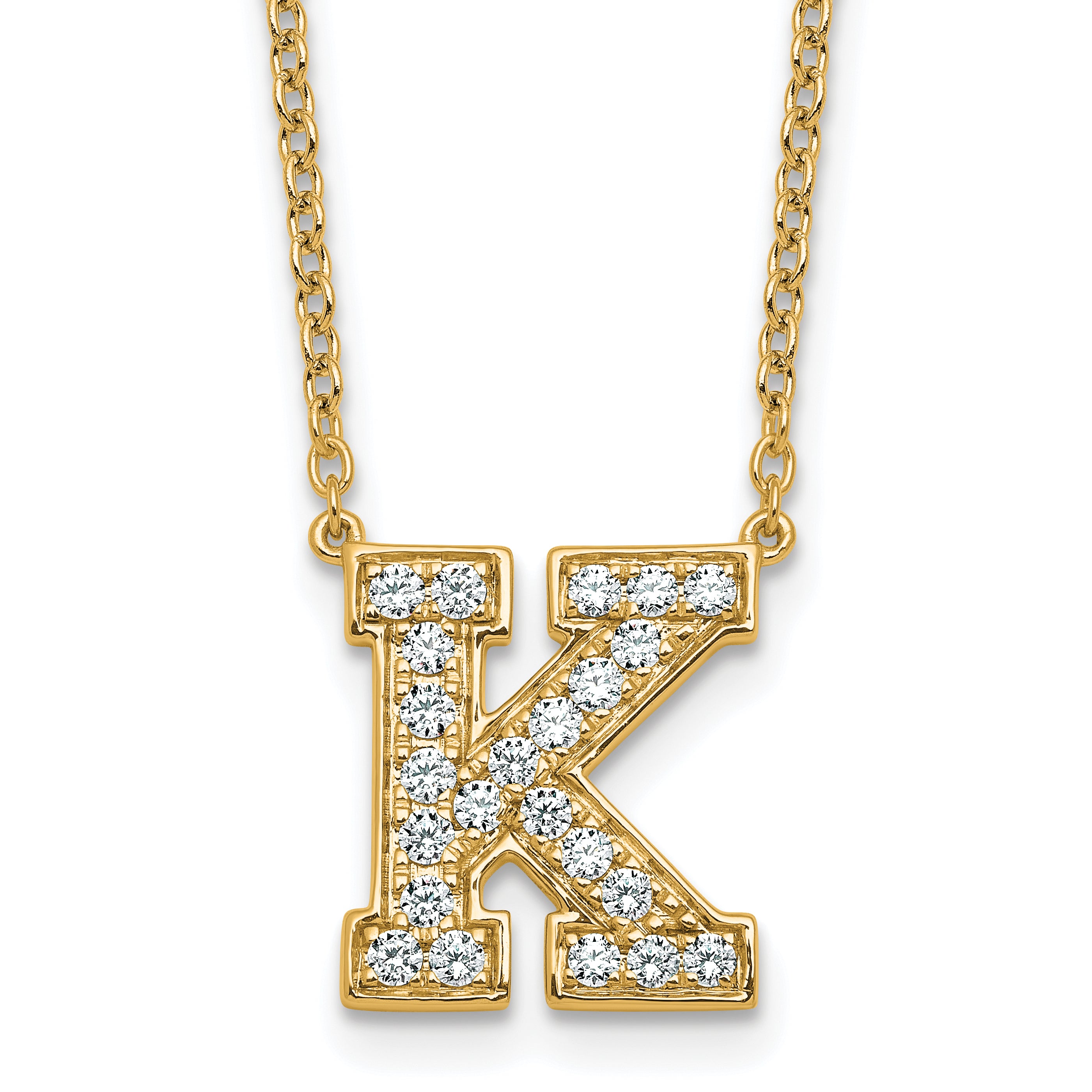 14k 1/2 carat Lab Grown Diamond VS+ F+ Complete Letter D 18 inch Initial Necklace