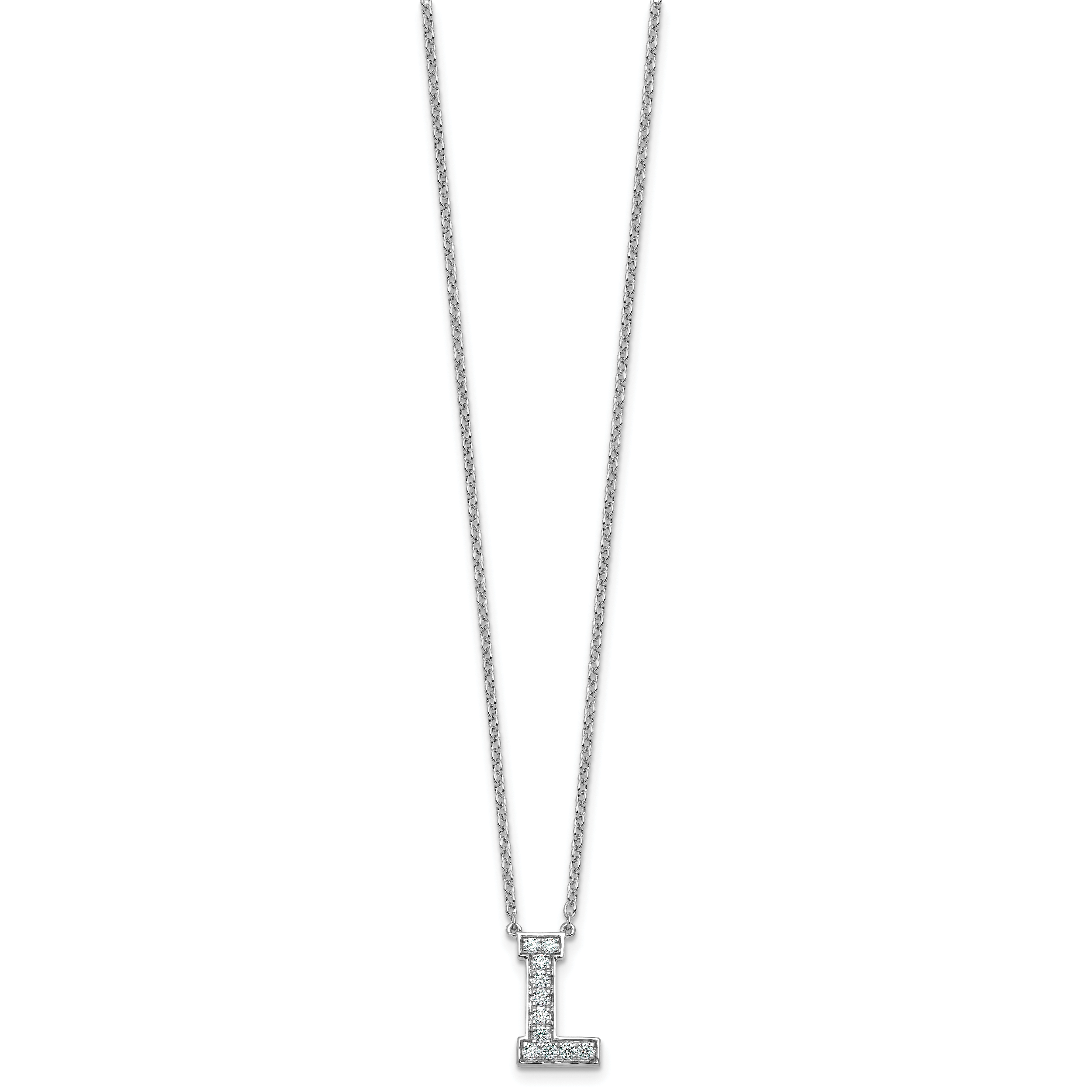 14k White Gold 1/4 carat Lab Grown Diamond VS+ F+ Complete Letter L 18 inch Initial Necklace Secondary image
